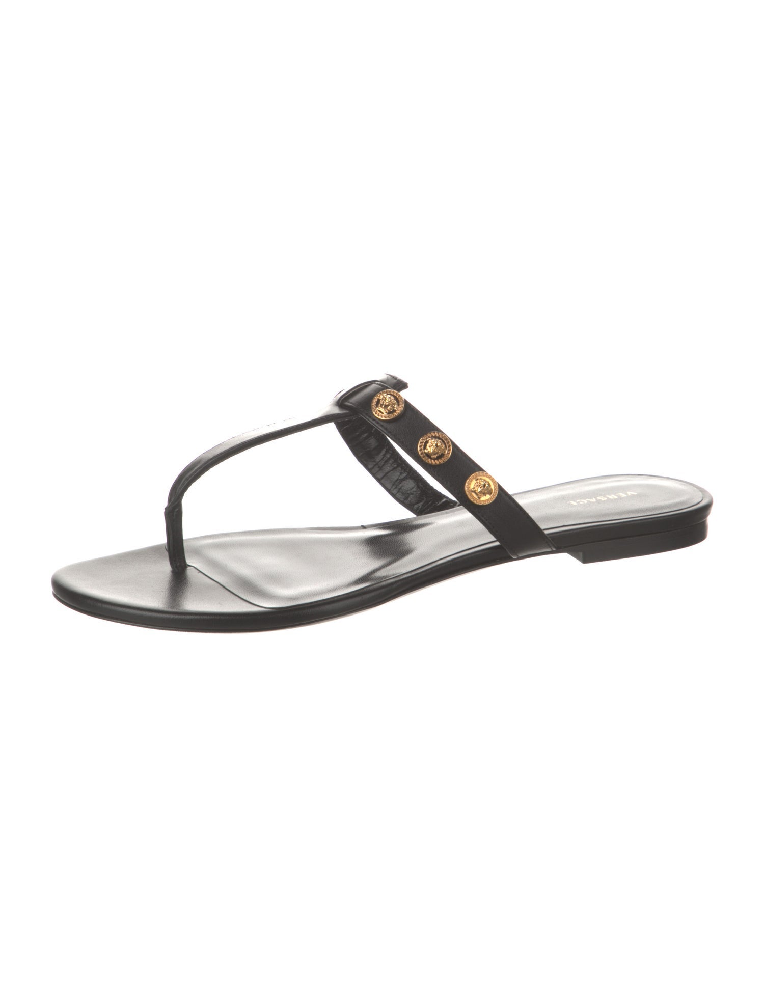 Versace Leather Studded Accents Flip Flops