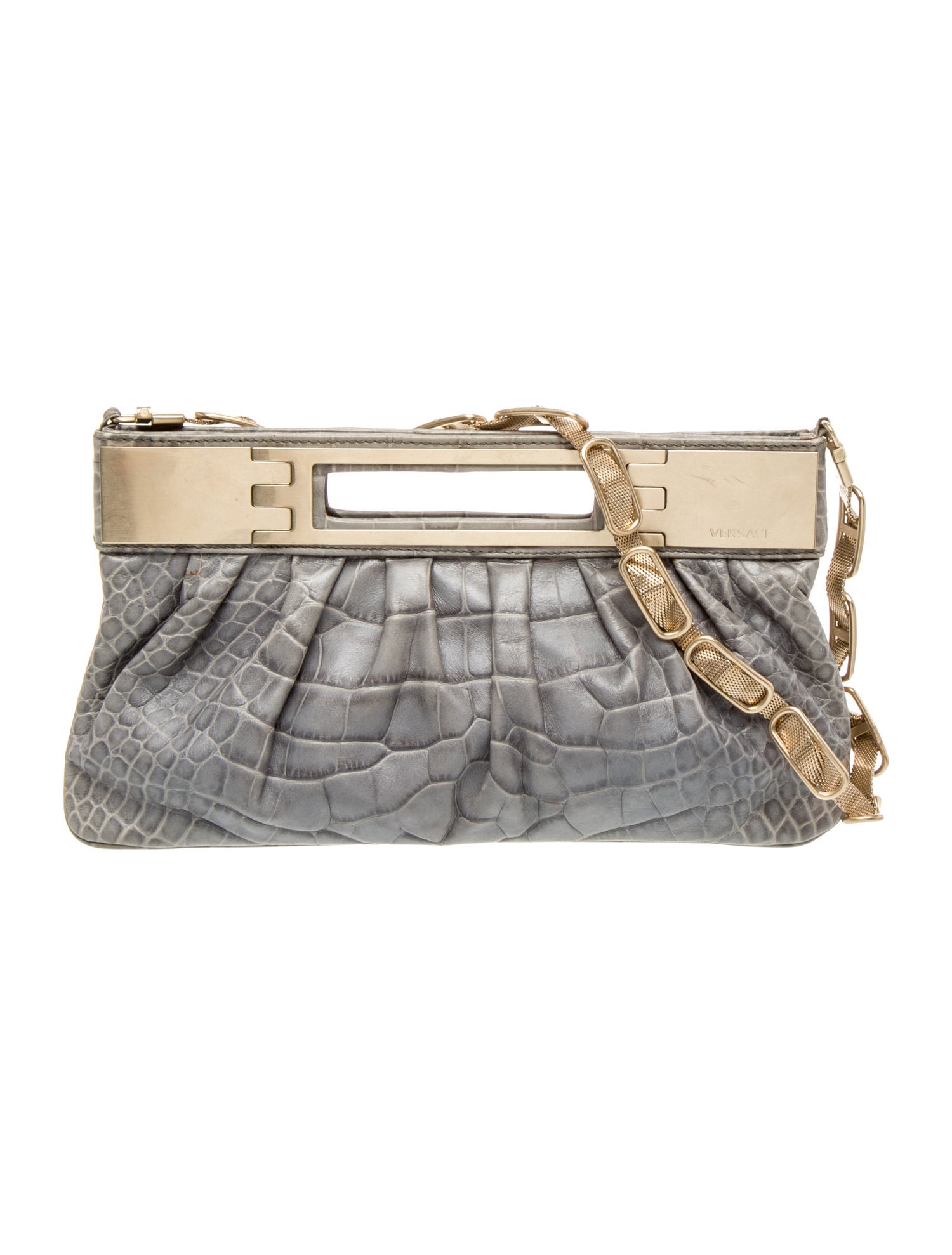 Versace Embossed Leather Top Handle Bag