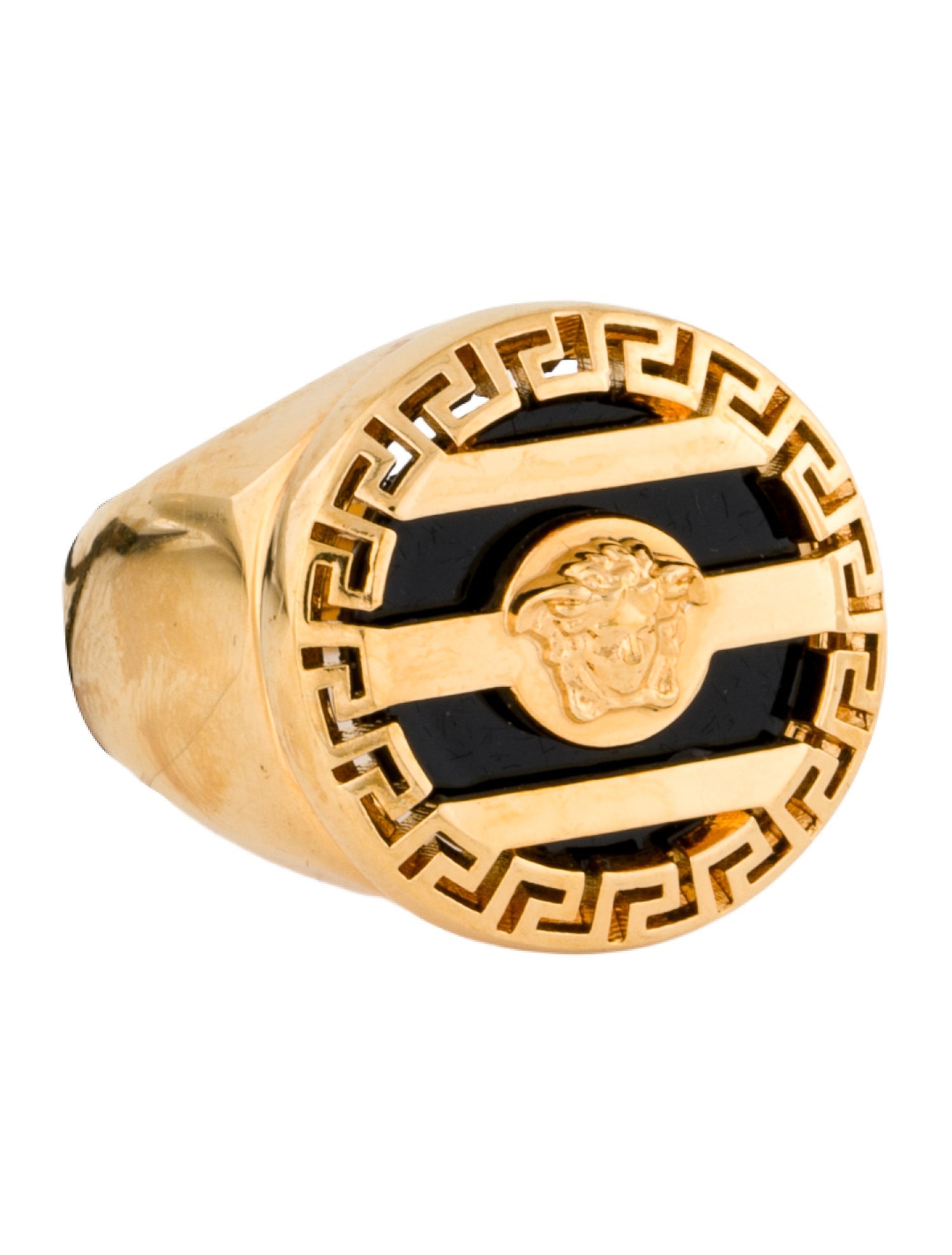 Versace Enamel Medusa Head Stripe Signet Ring