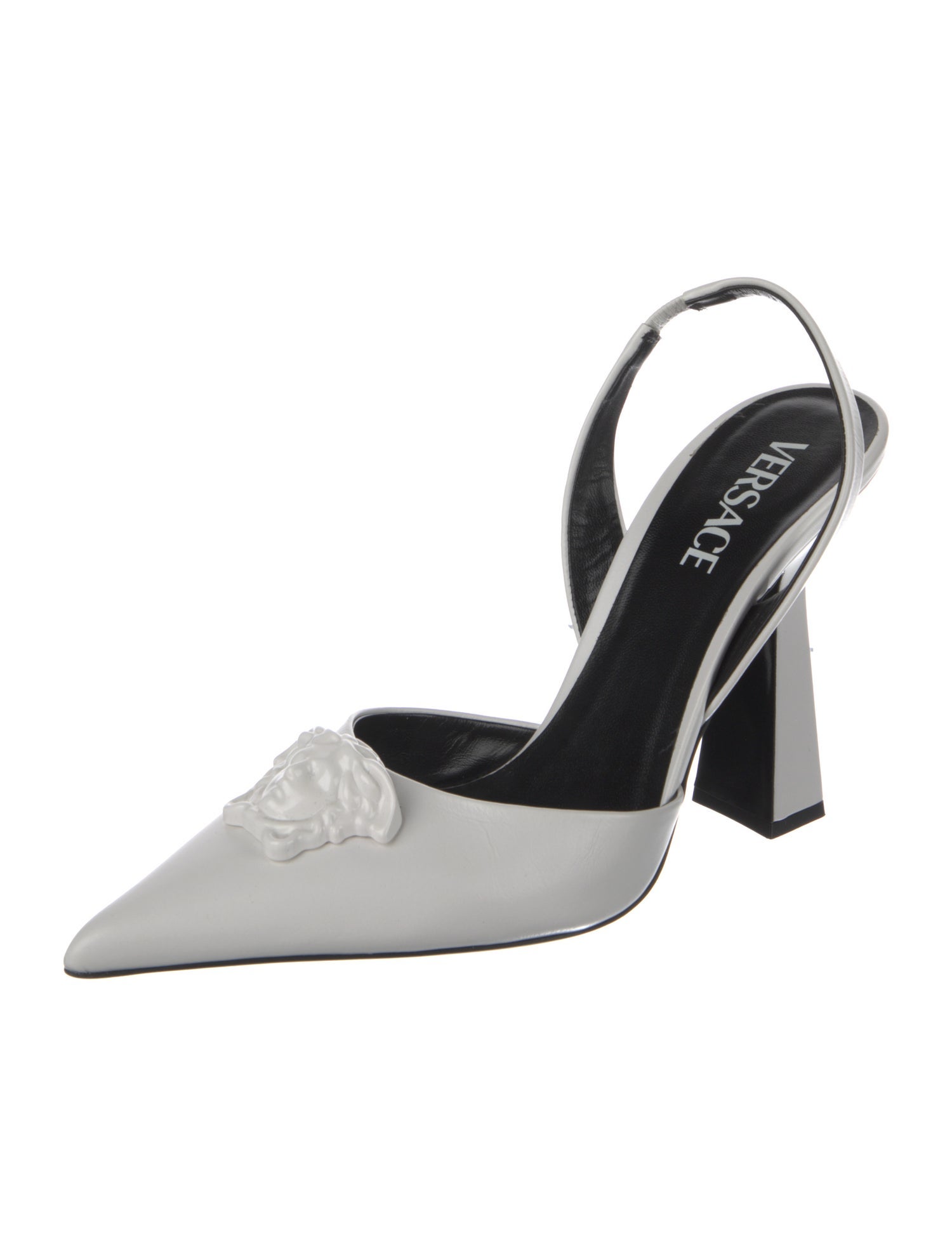 Versace Medusa Insignia Leather Slingback Pumps