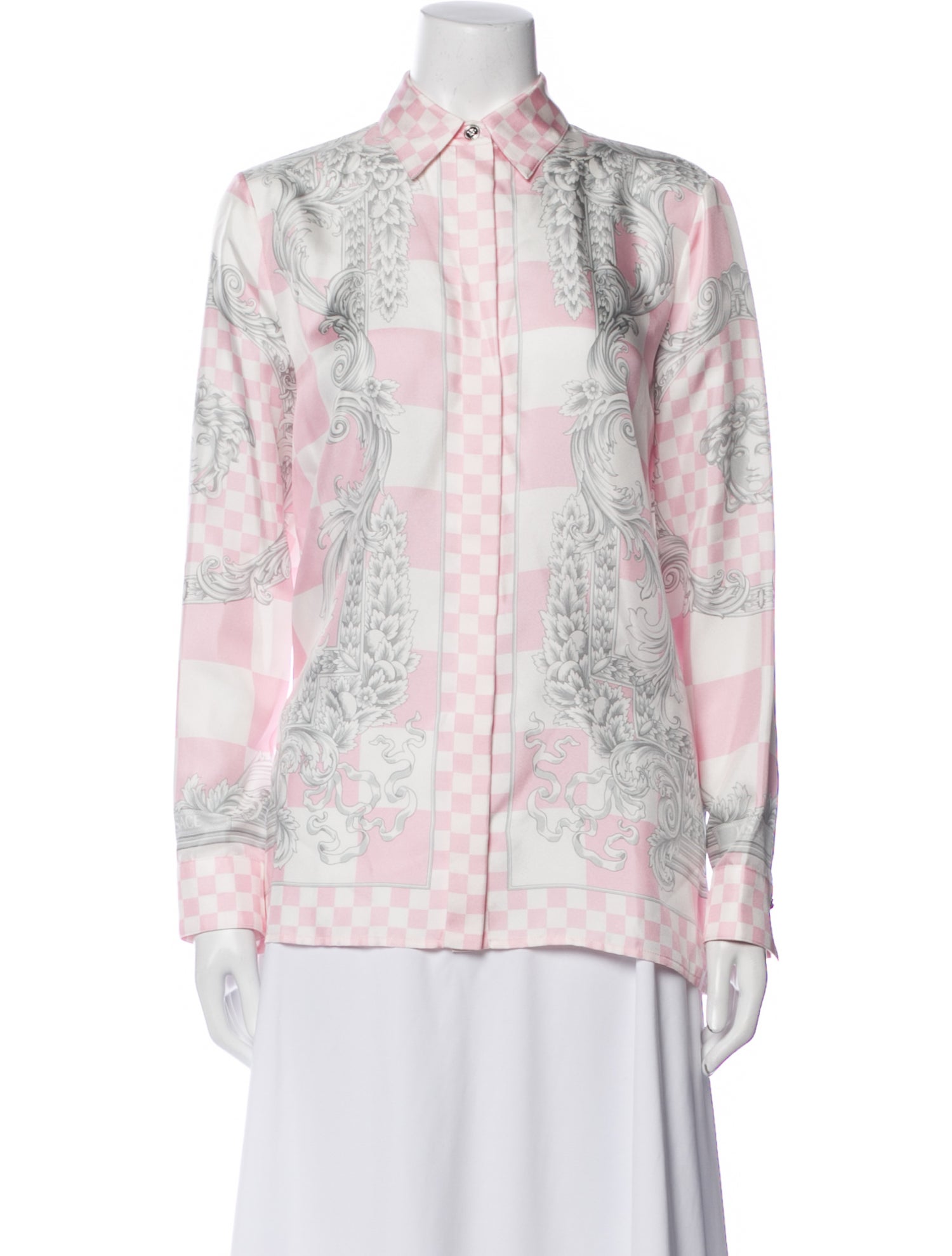 Versace Silk Paisley Print Button-Up Top
