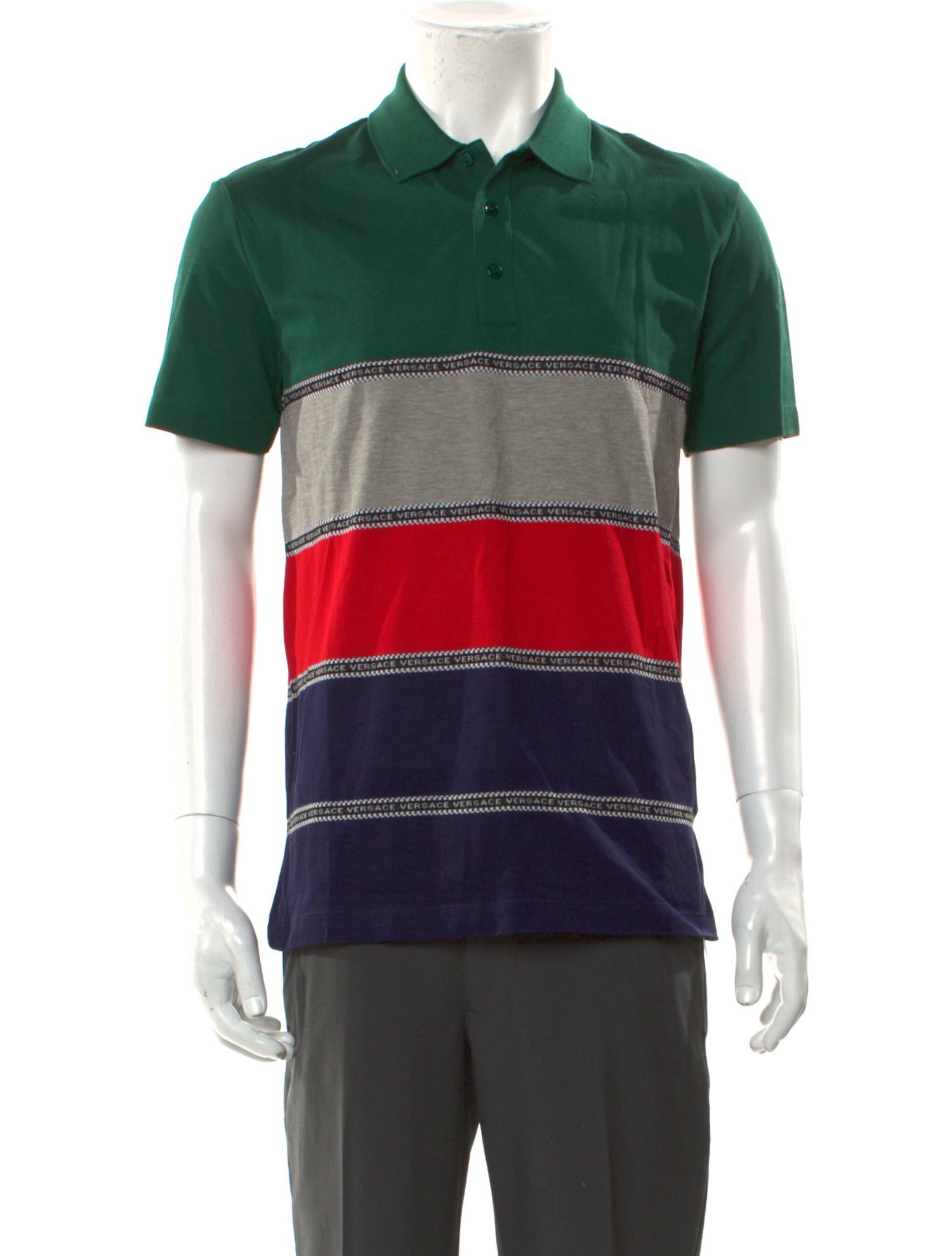 Versace Striped V-Neck Polo Shirt w/ Tags