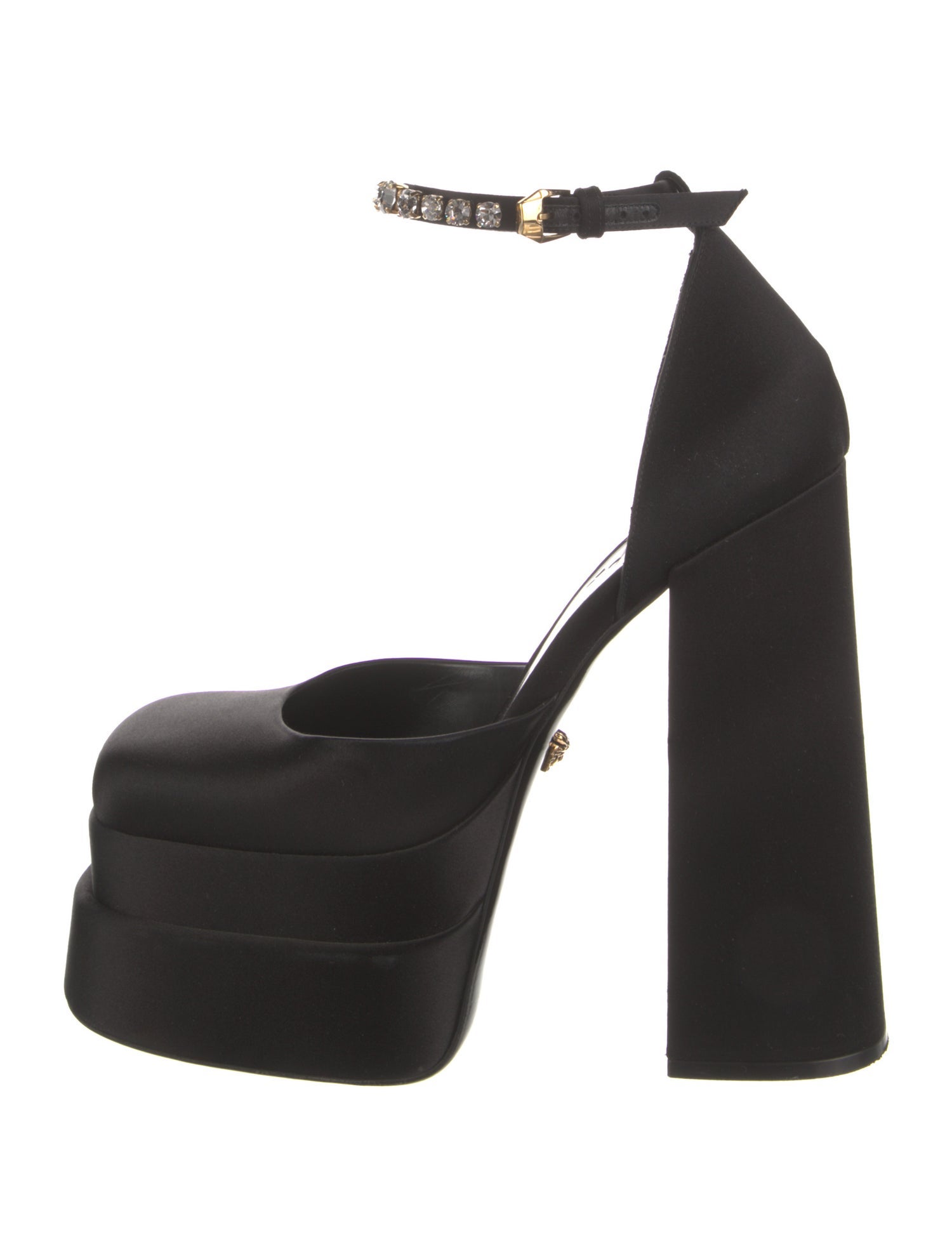 Versace Satin Crystal Embellishments D'Orsay Pumps