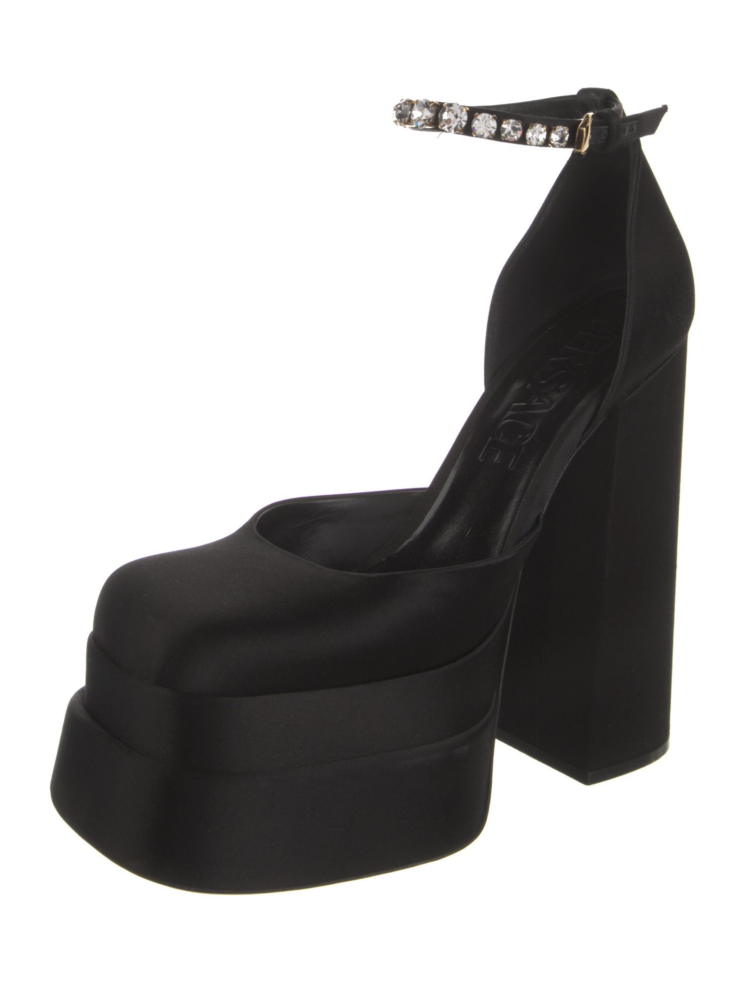 Versace Satin Crystal Embellishments D'Orsay Pumps