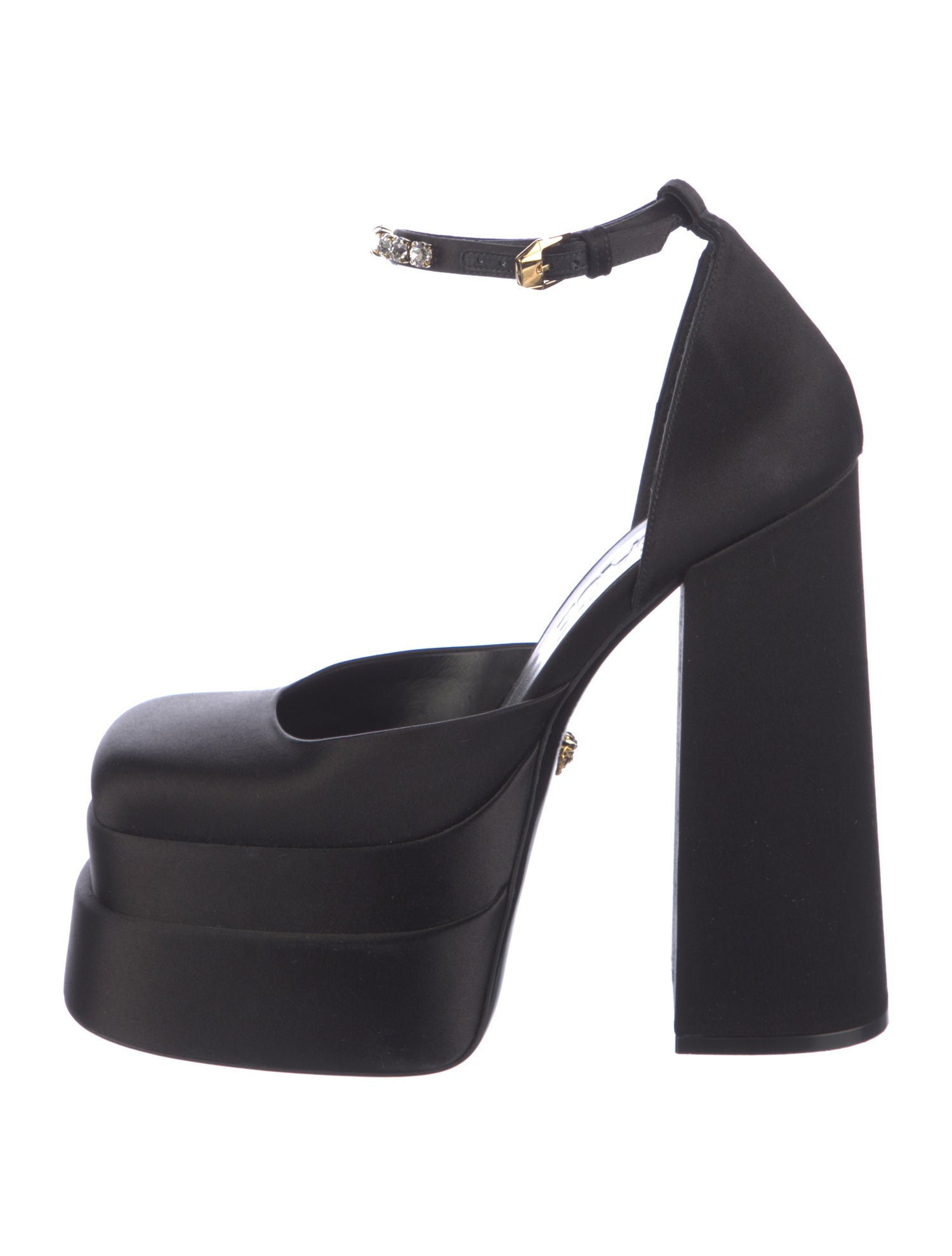 Versace Satin Crystal Embellishments D'Orsay Pumps