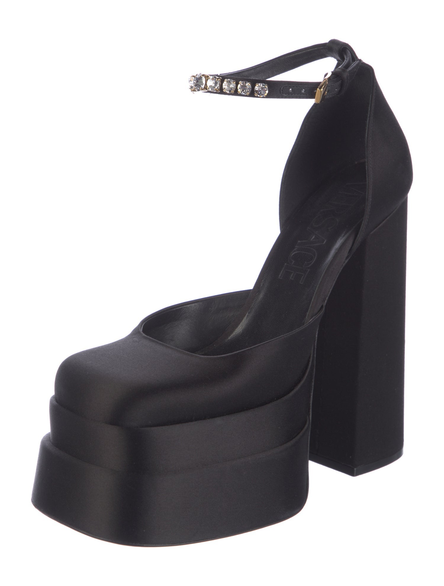 Versace Satin Crystal Embellishments D'Orsay Pumps