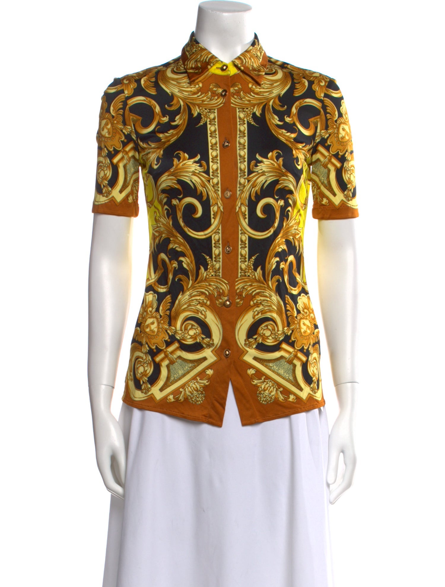 Versace Paisley Print Short Sleeve Button-Up Top