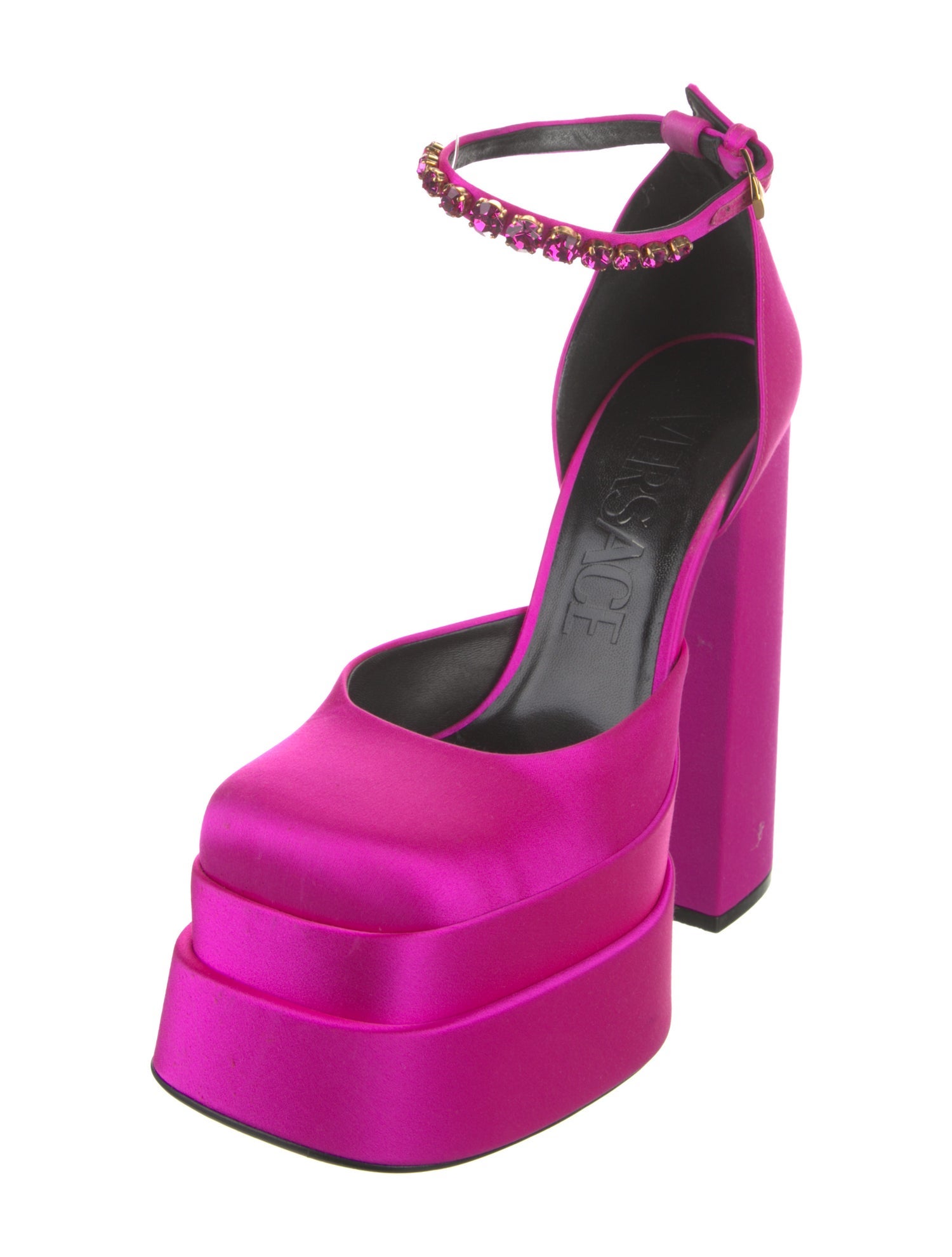 Versace Satin Crystal Embellishments D'Orsay Pumps