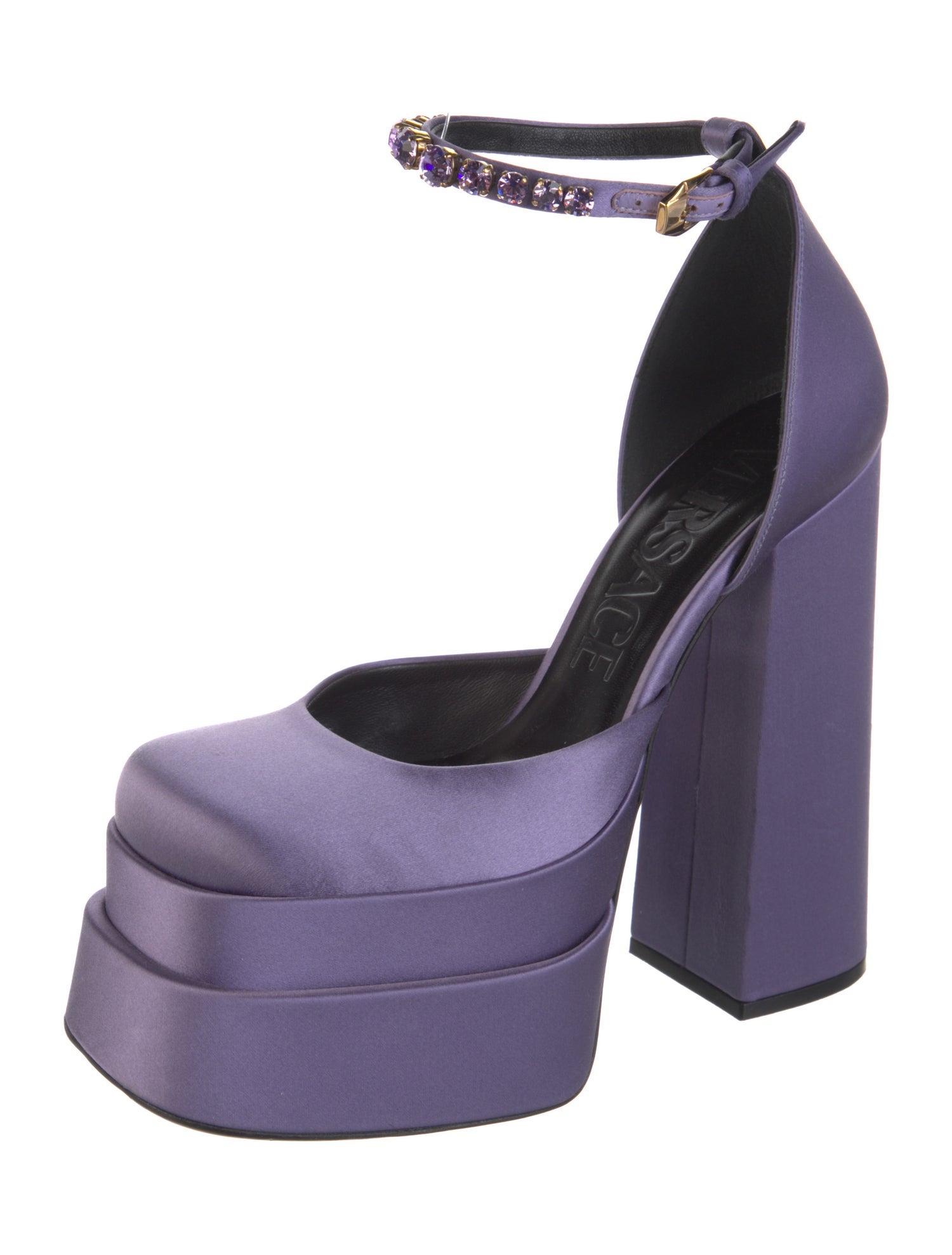 Versace Satin Crystal Embellishments D'Orsay Pumps