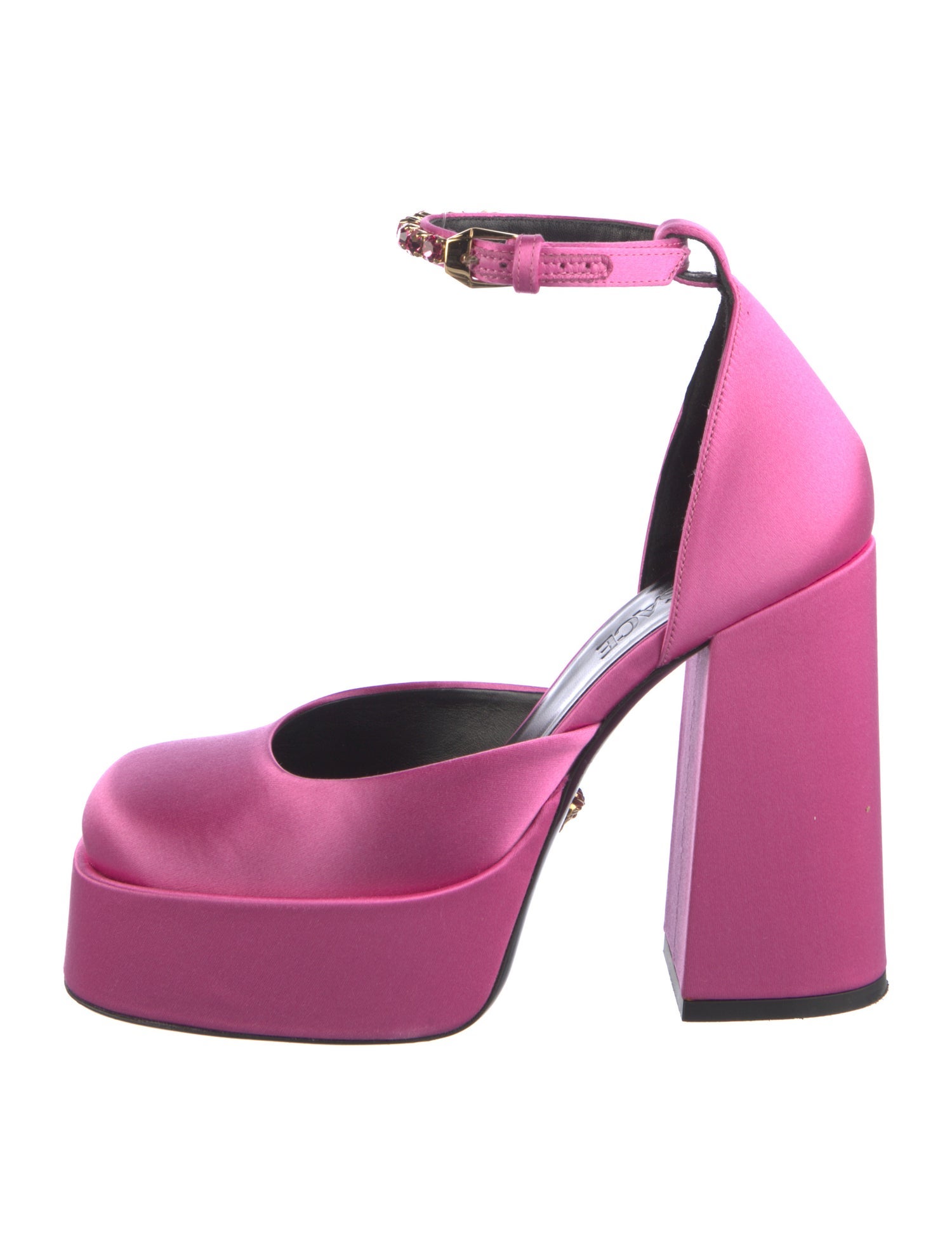 Versace Satin Crystal Embellishments D'Orsay Pumps