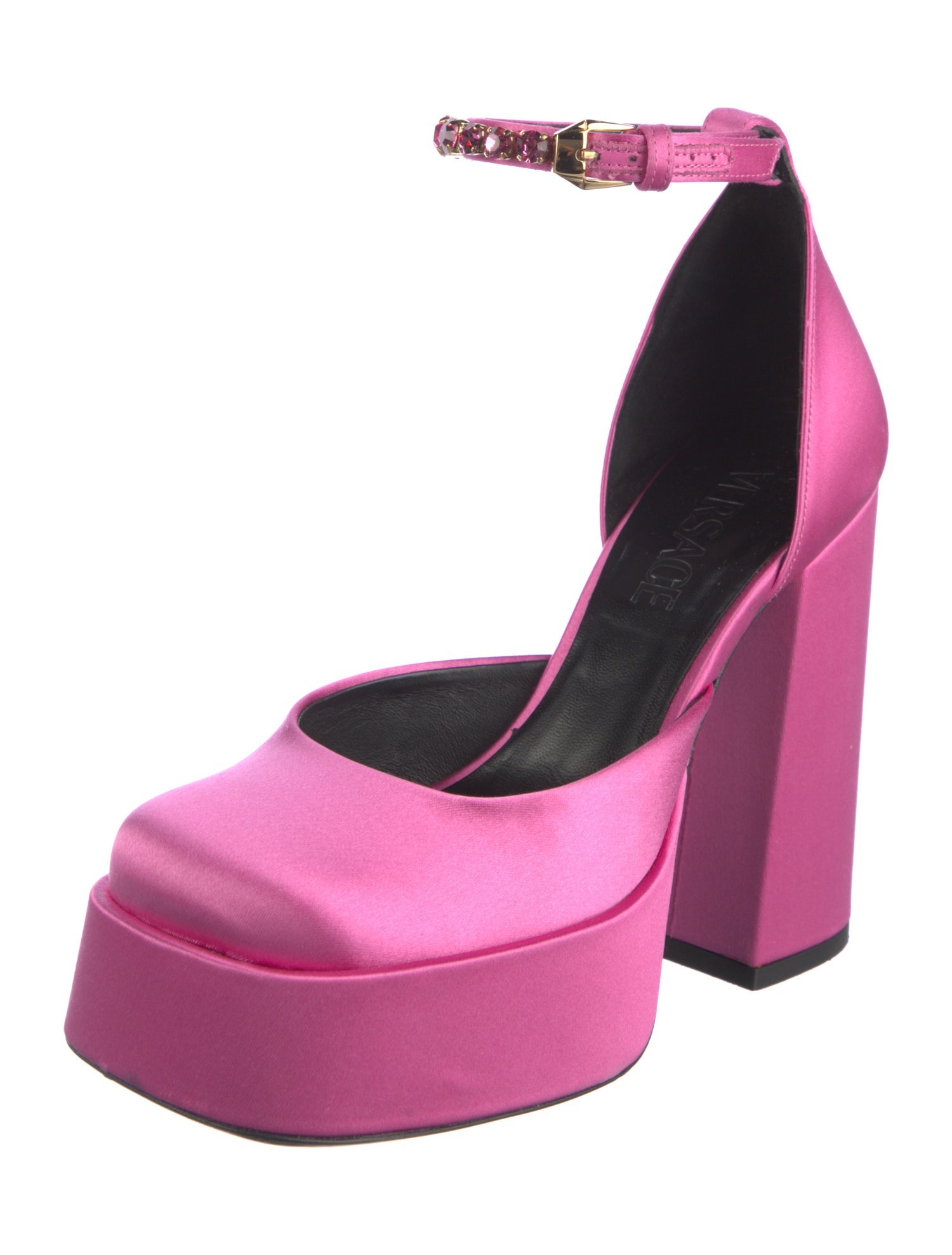 Versace Satin Crystal Embellishments D'Orsay Pumps