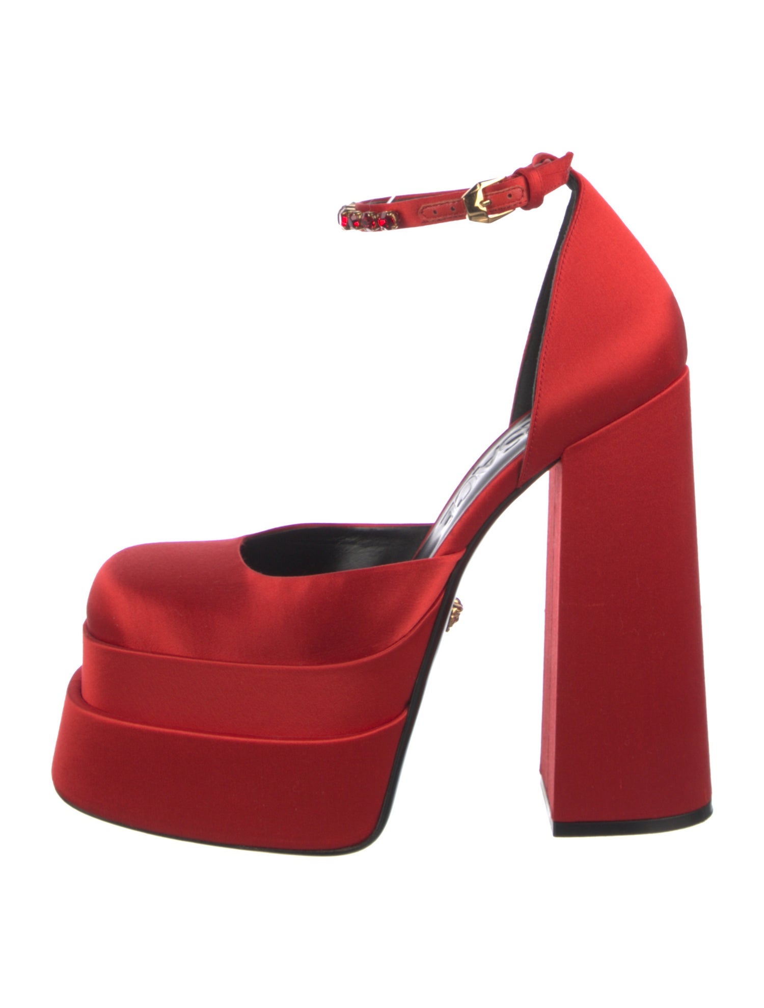 Versace Satin Crystal Embellishments D'Orsay Pumps