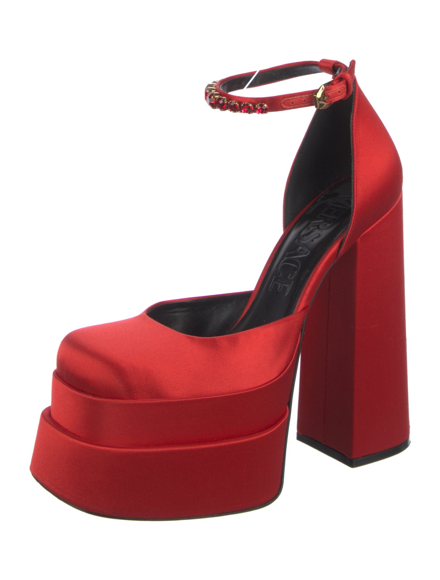 Versace Satin Crystal Embellishments D'Orsay Pumps