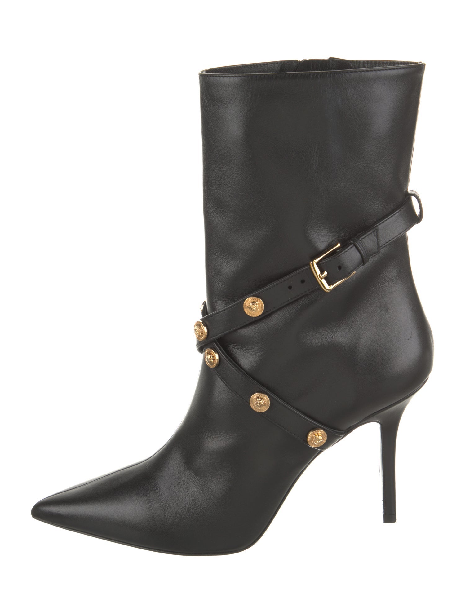 Versace Leather Studded Accents Moto Boots