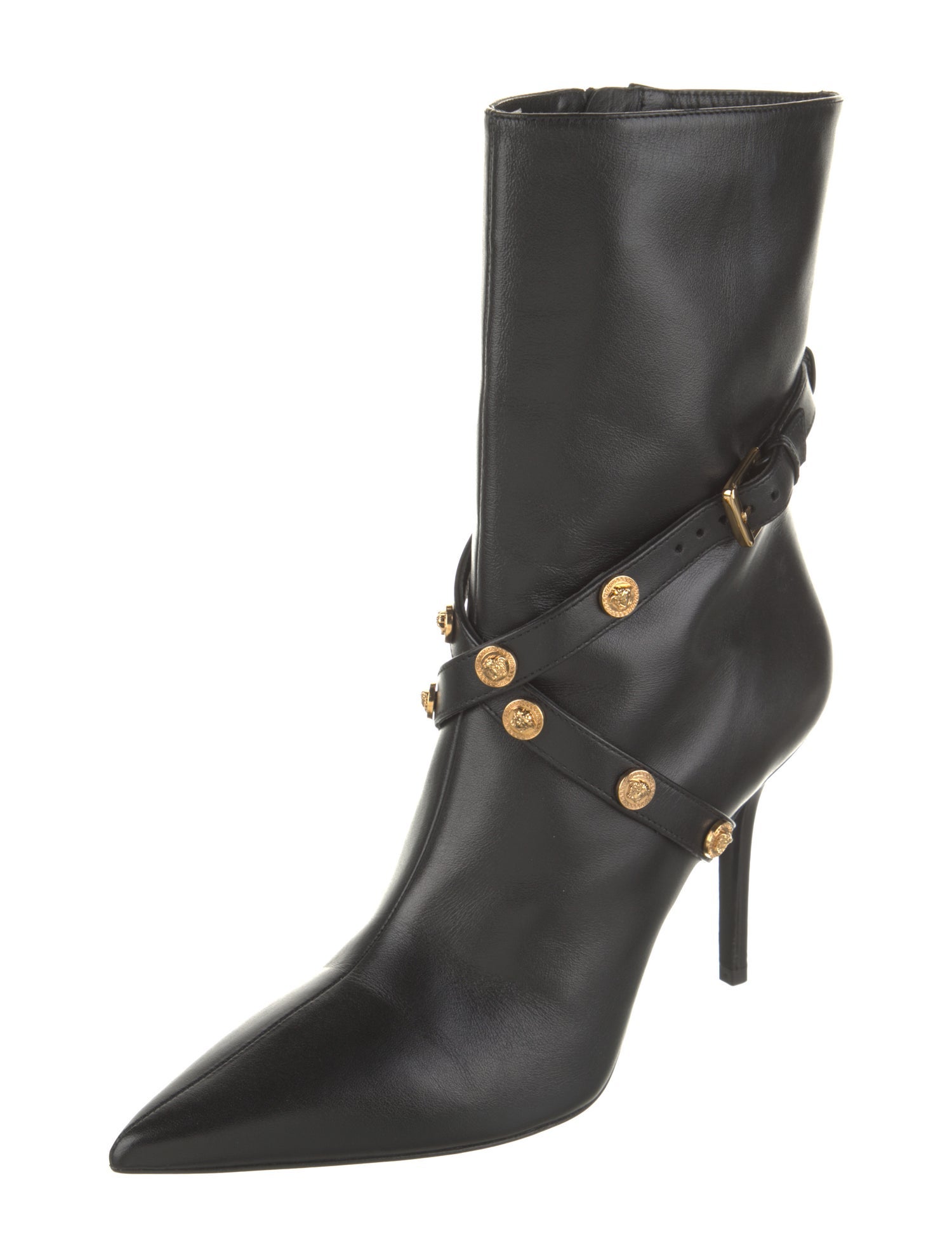 Versace Leather Studded Accents Moto Boots