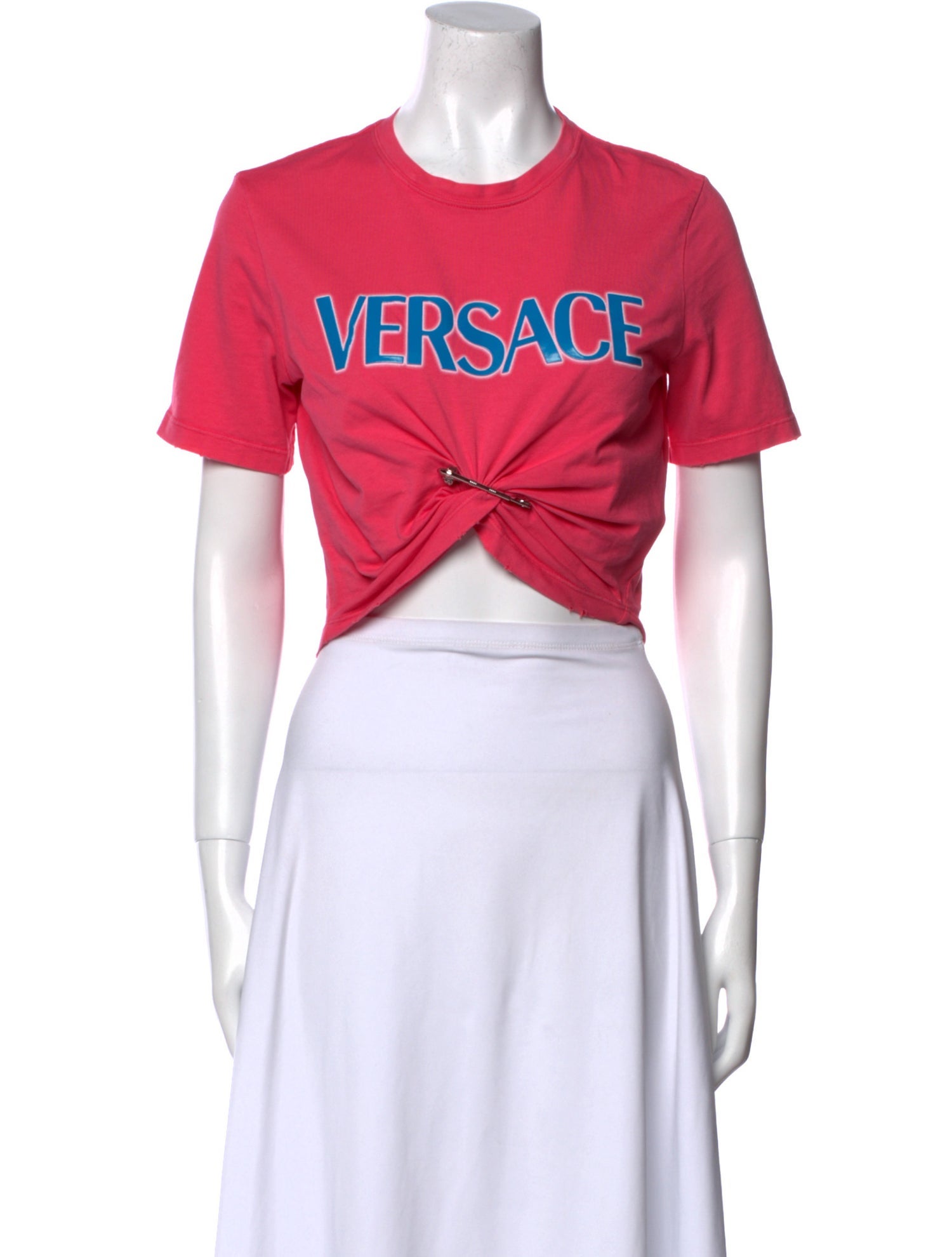 Versace Graphic Print Crew Neck Crop Top