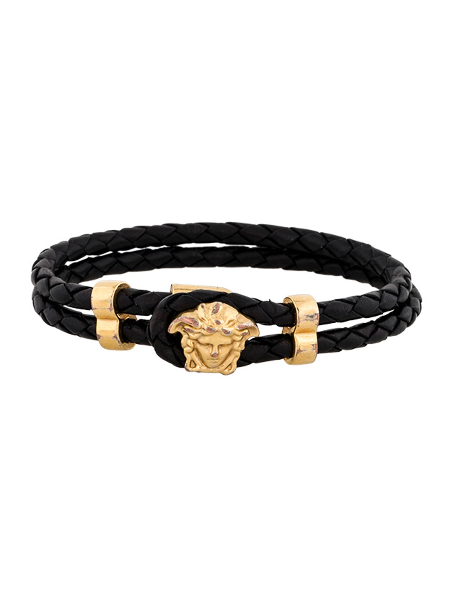 Versace Leather La Medusa Wrap Bracelet