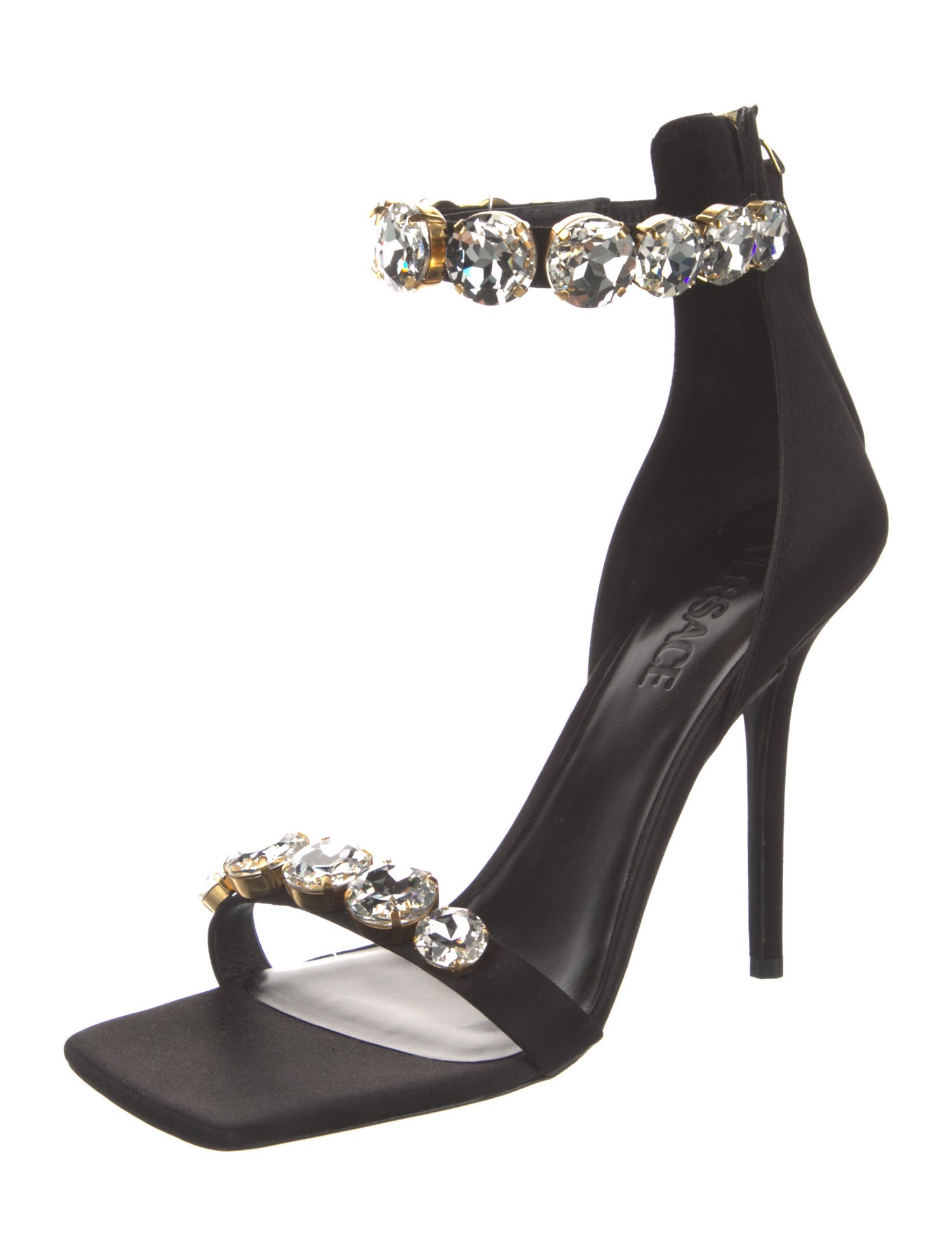 Versace Satin Crystal Embellishments Sandals