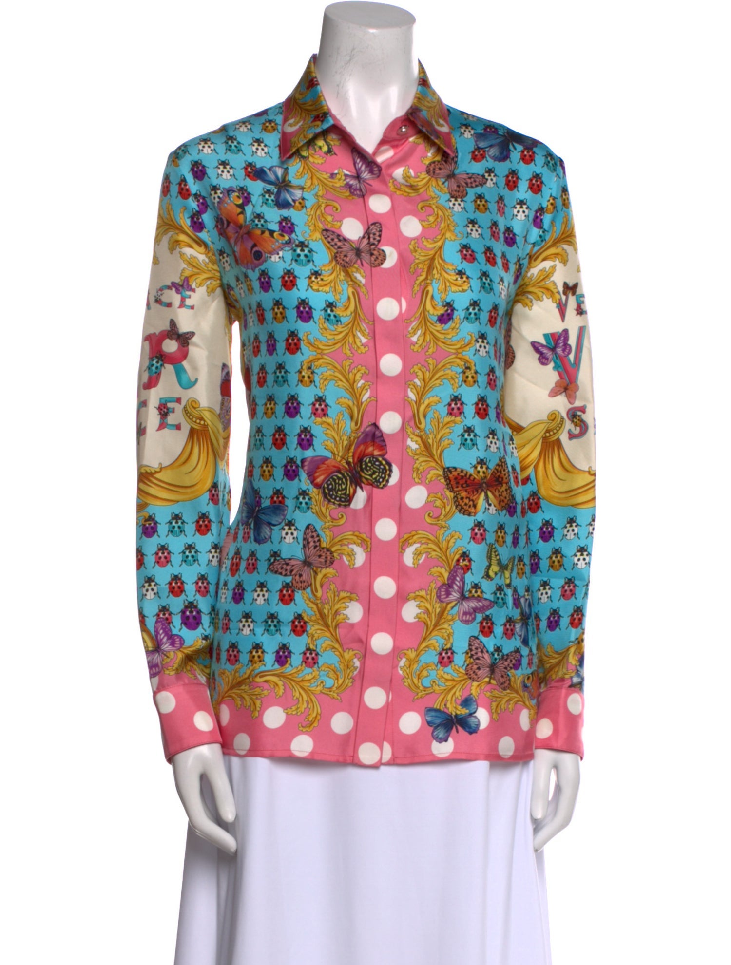 Versace Silk Printed Button-Up Top