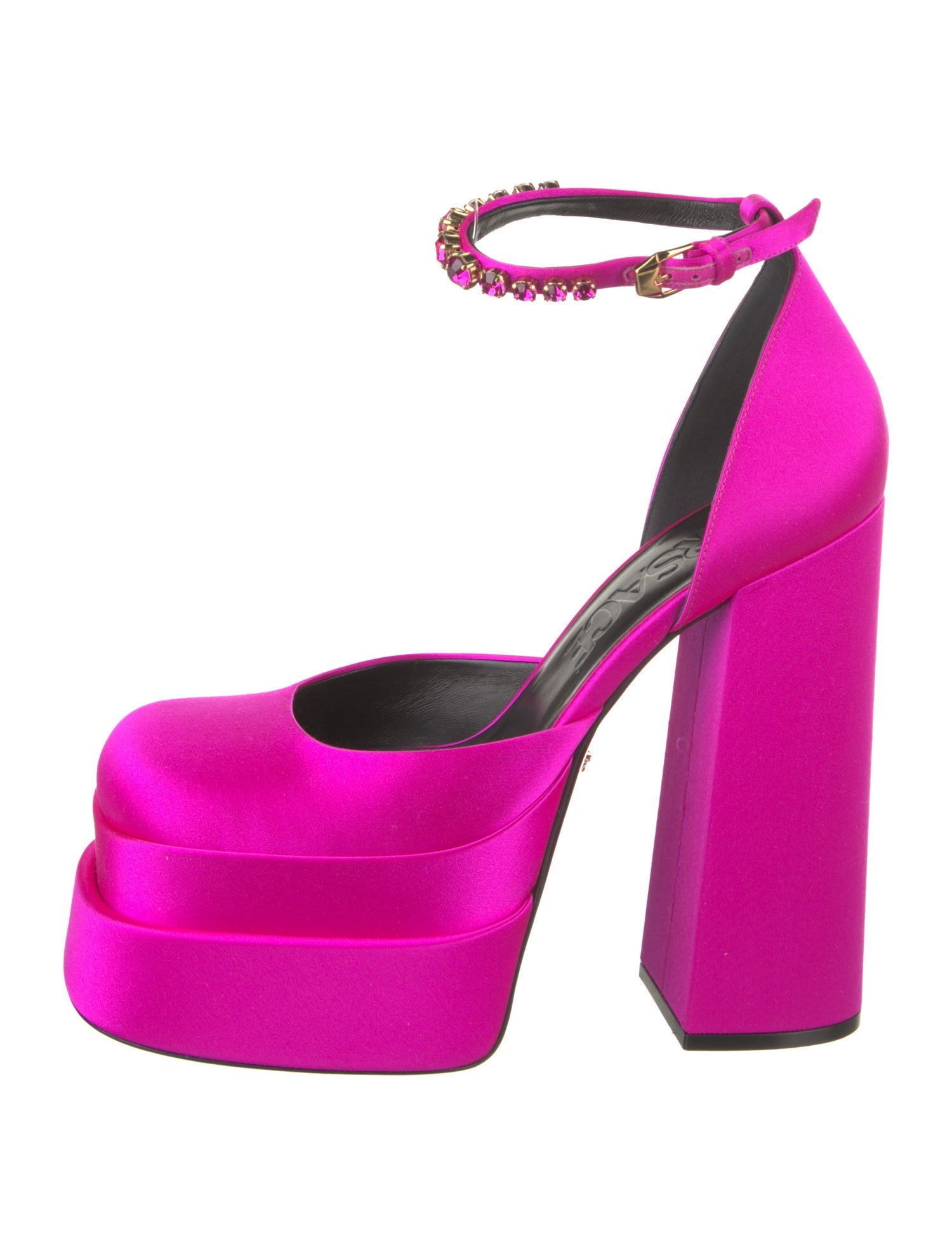 Versace Satin Crystal Embellishments D'Orsay Pumps