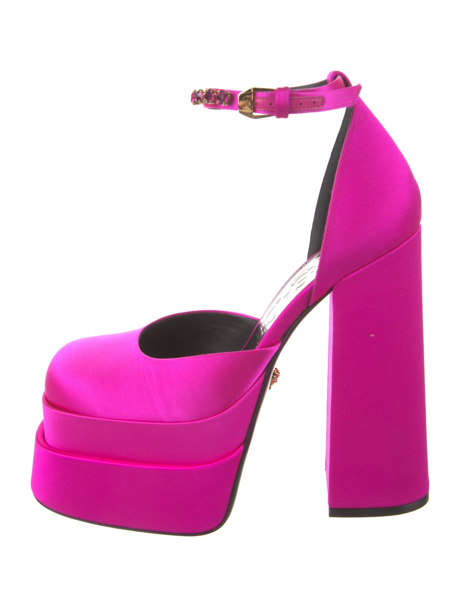 Versace Satin Crystal Embellishments D'Orsay Pumps