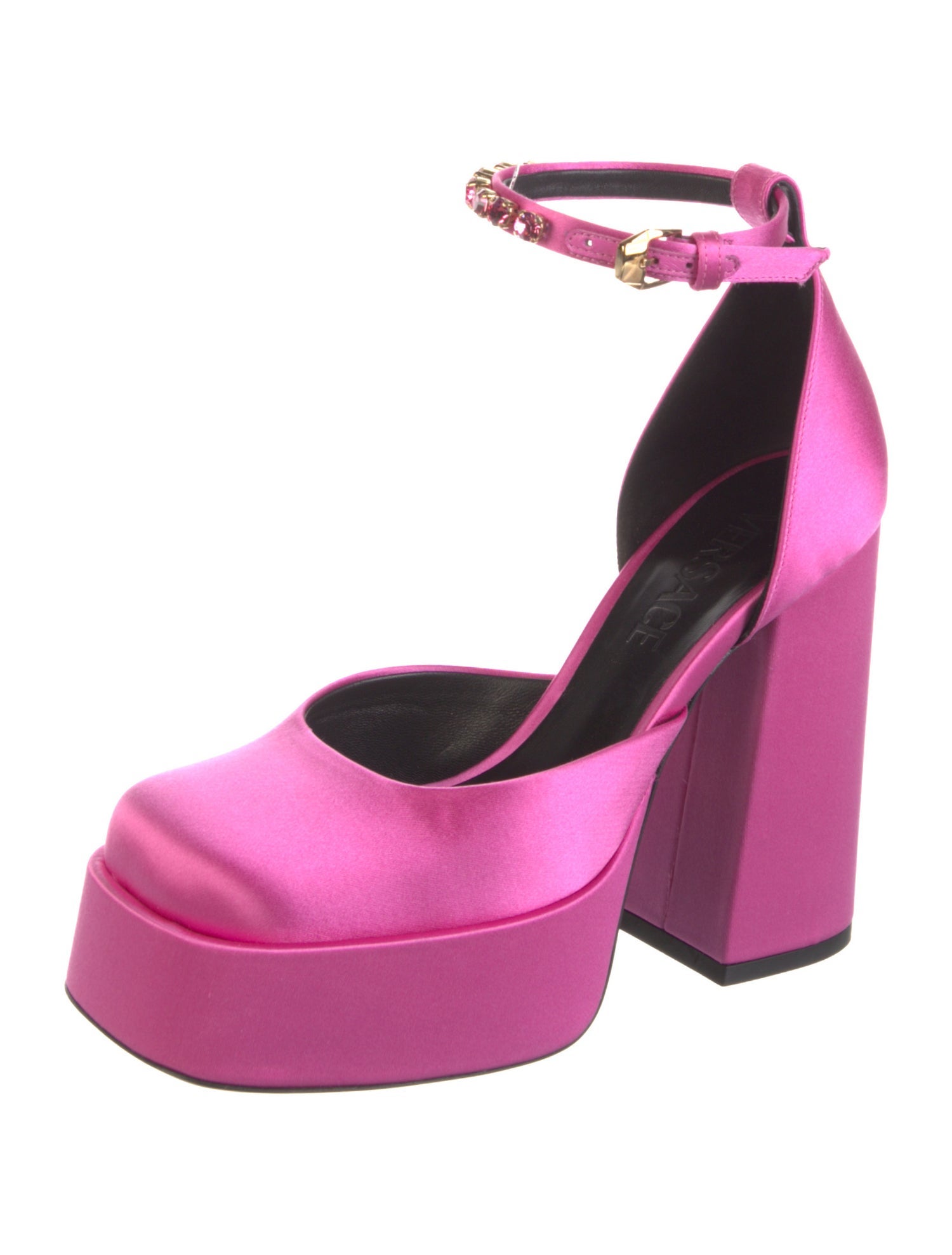 Versace Satin Crystal Embellishments D'Orsay Pumps