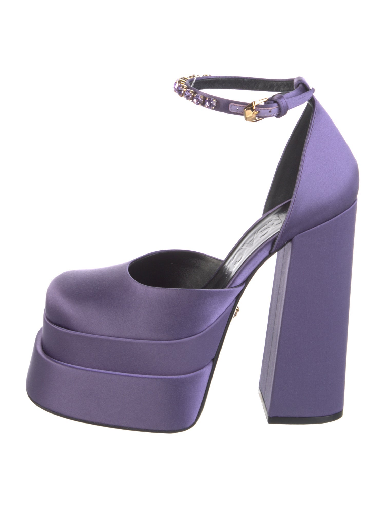 Versace Satin Crystal Embellishments D'Orsay Pumps