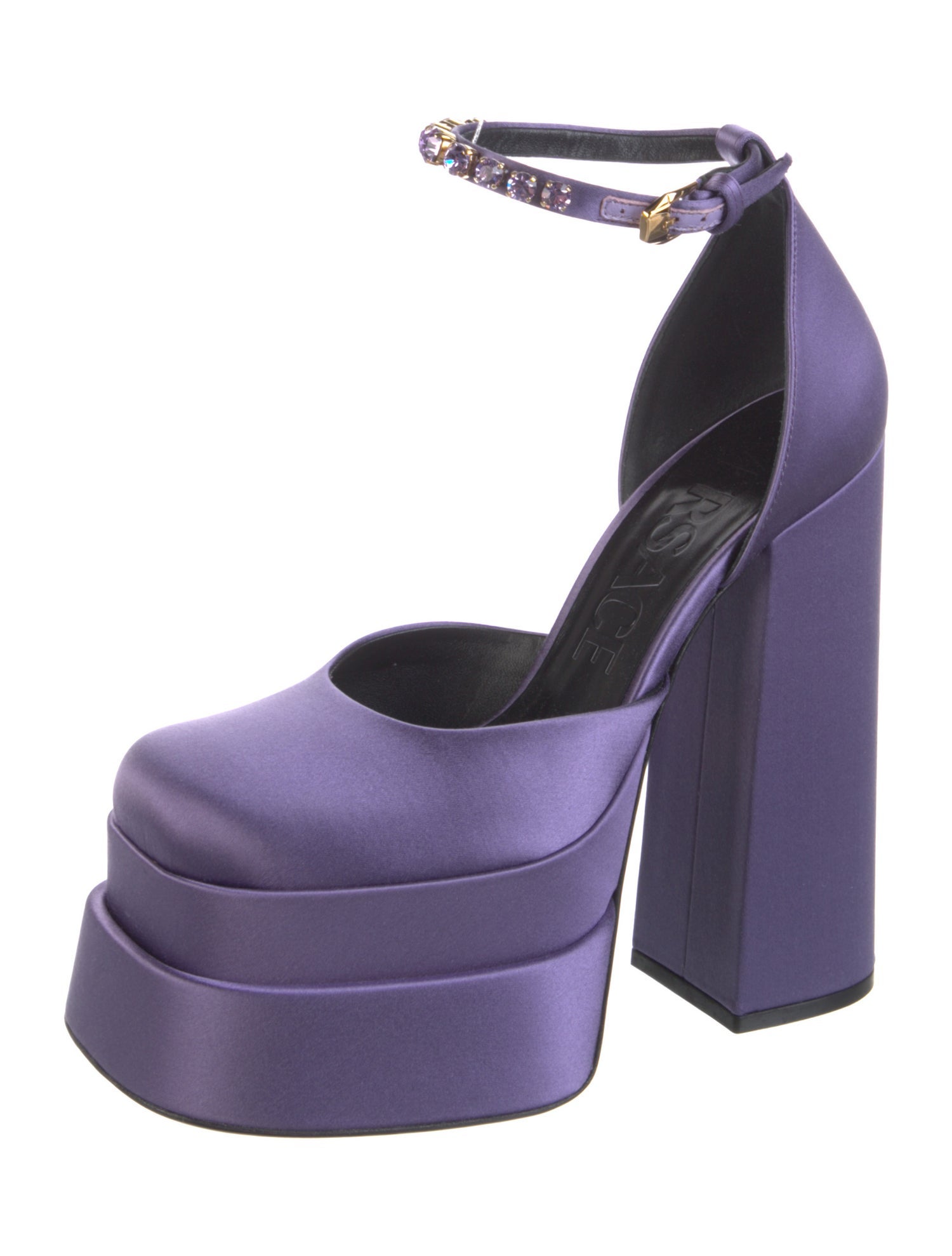 Versace Satin Crystal Embellishments D'Orsay Pumps