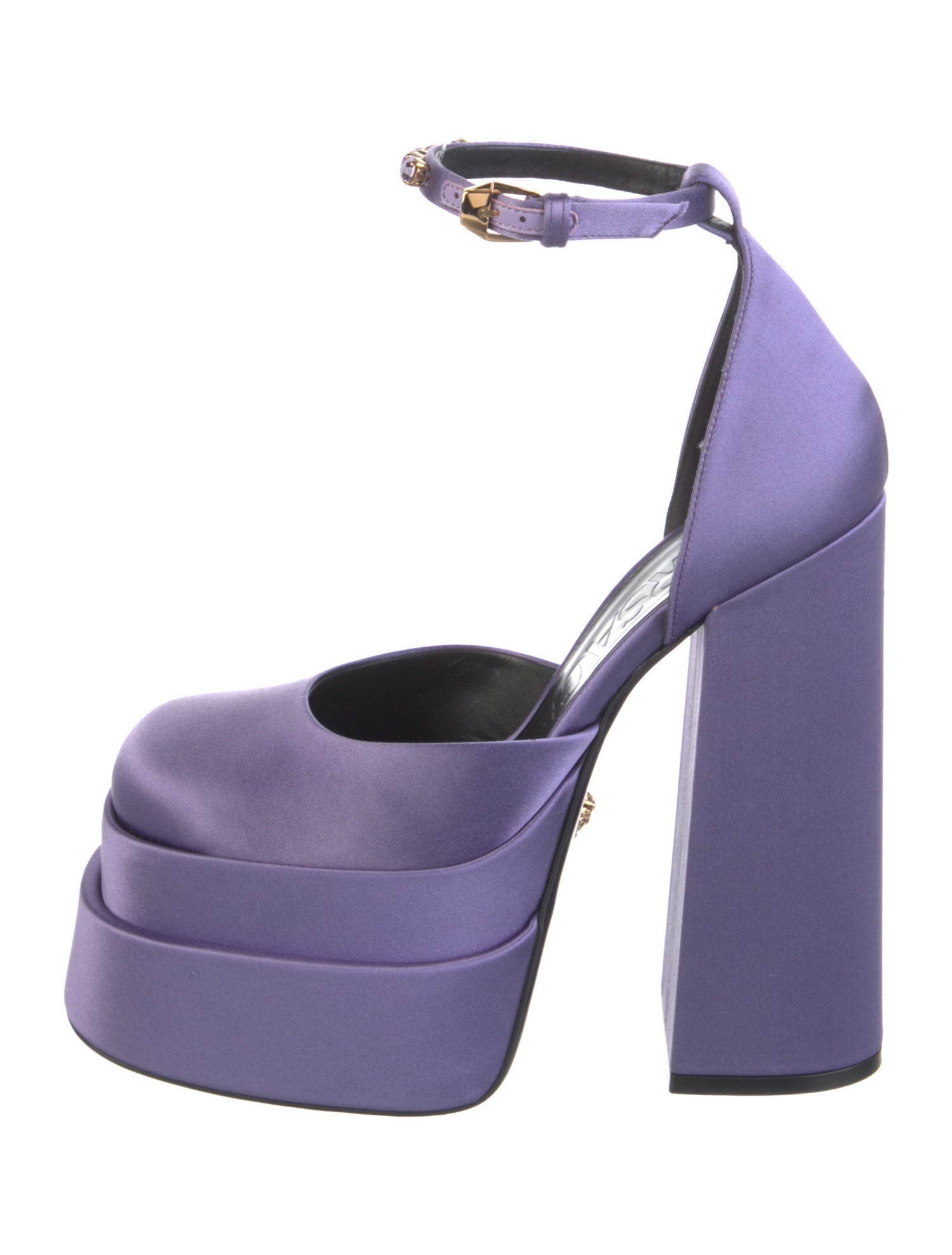 Versace Satin Crystal Embellishments D'Orsay Pumps