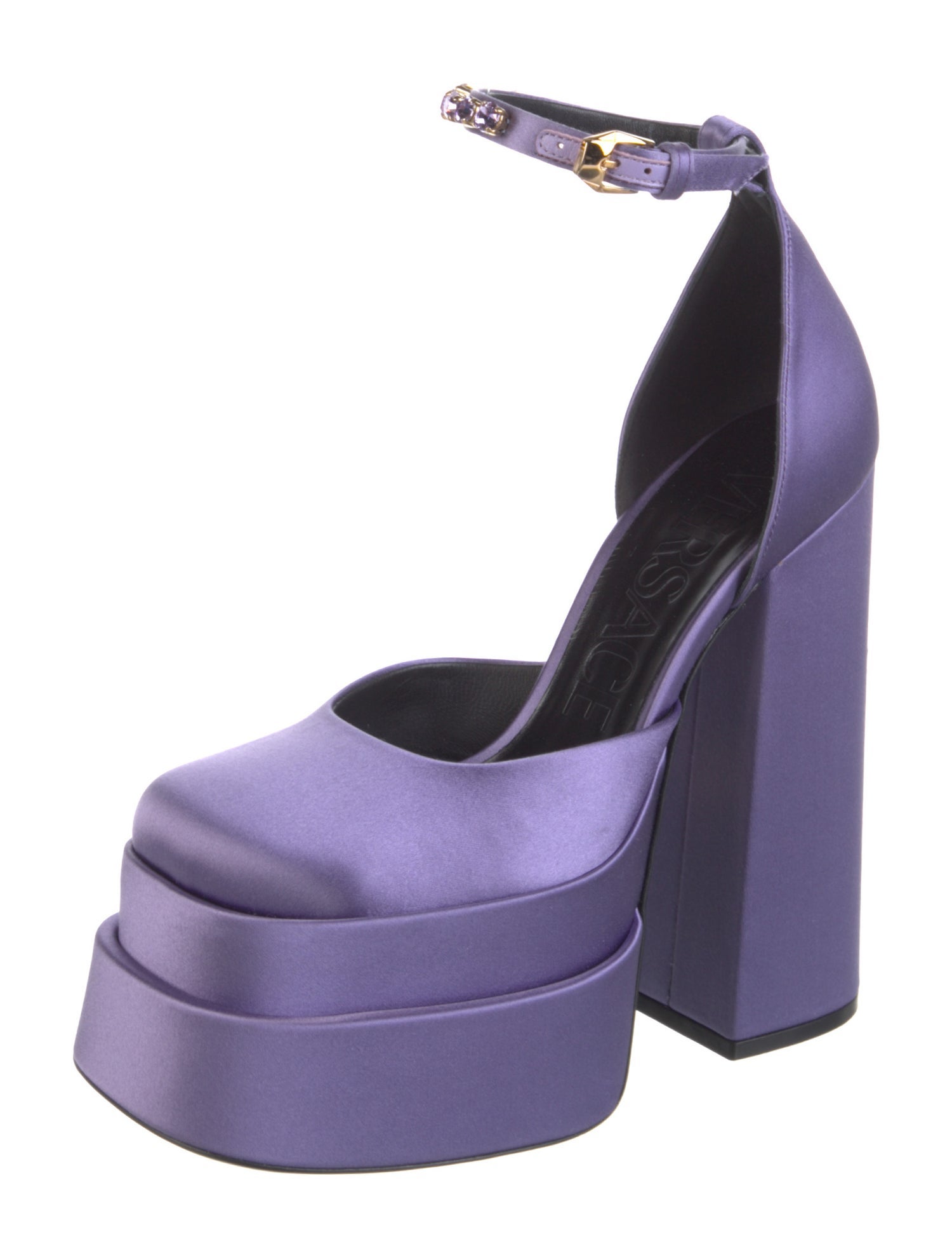 Versace Satin Crystal Embellishments D'Orsay Pumps