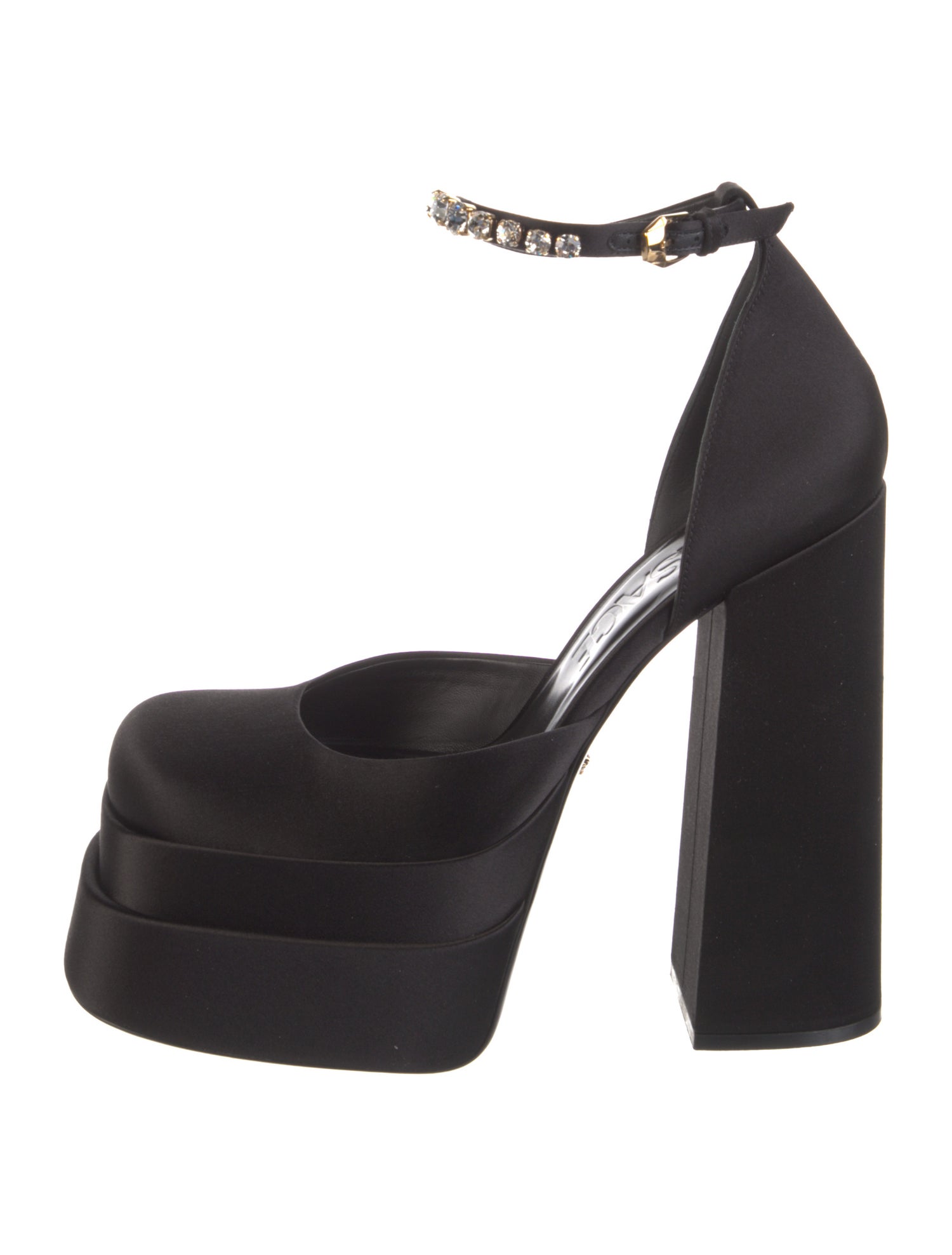 Versace Satin Crystal Embellishments D'Orsay Pumps