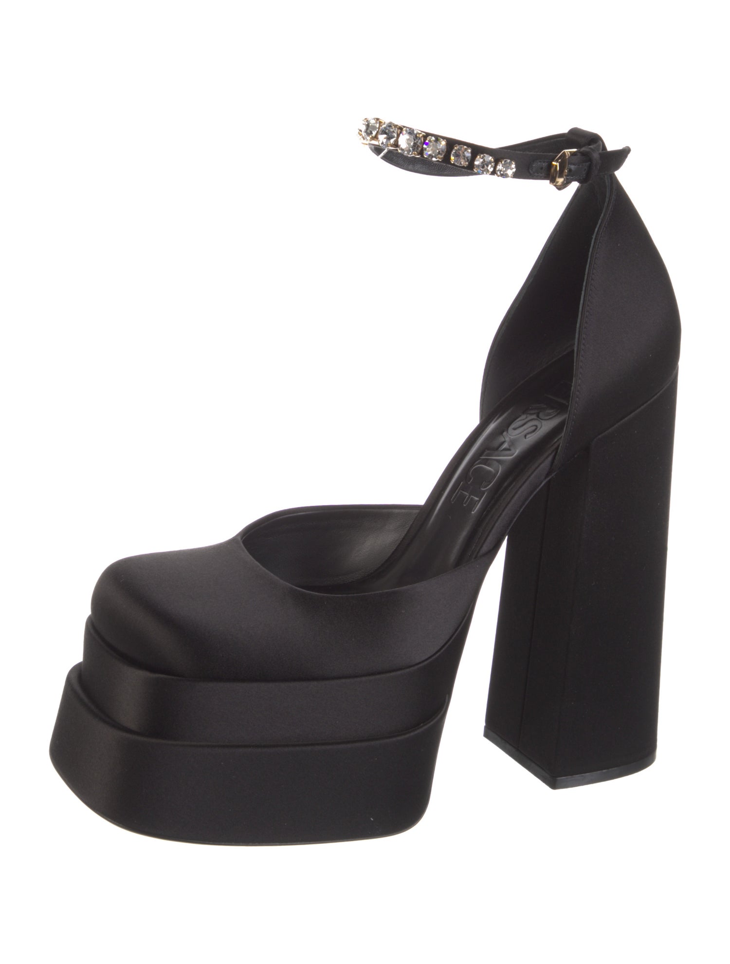 Versace Satin Crystal Embellishments D'Orsay Pumps