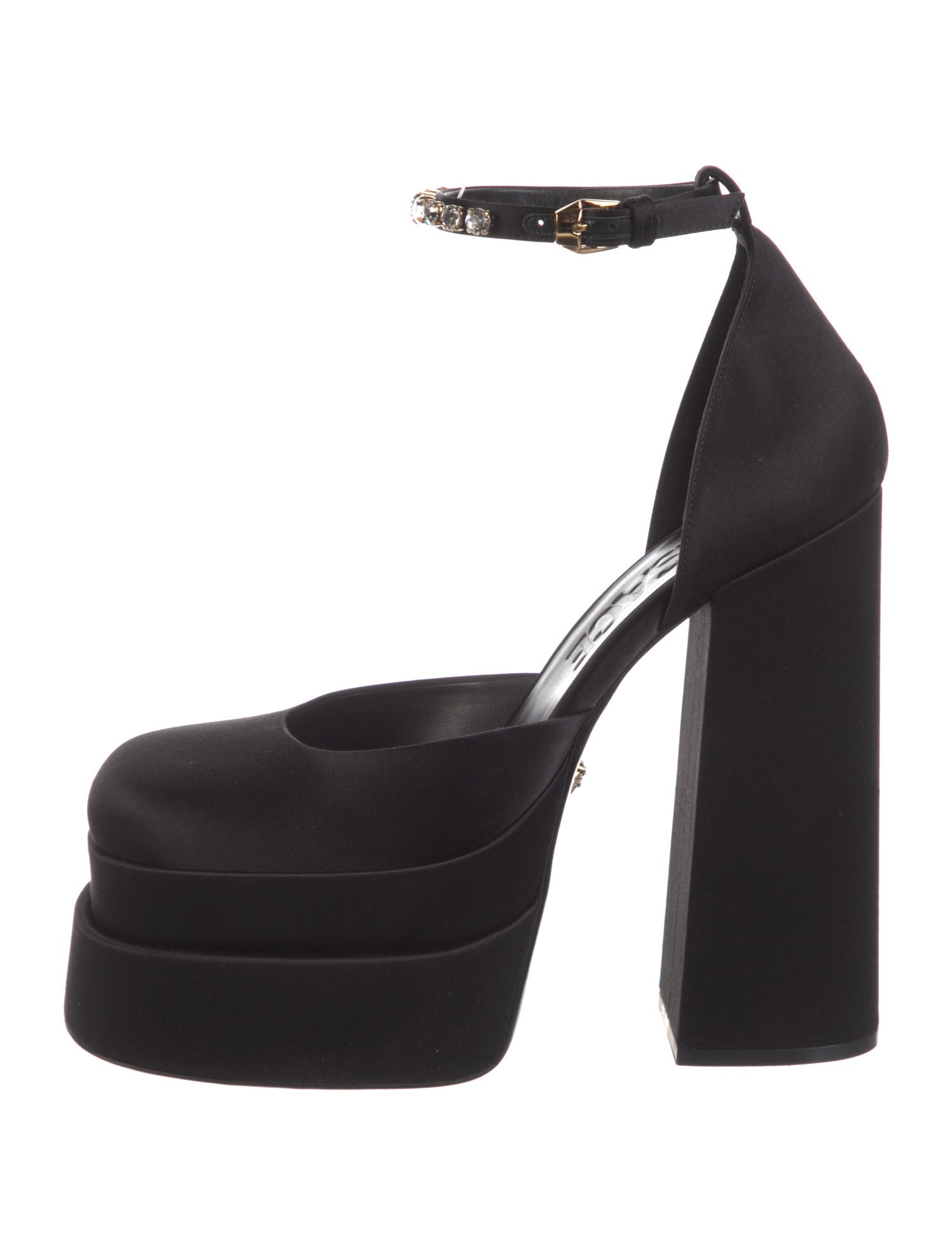 Versace Satin Crystal Embellishments D'Orsay Pumps