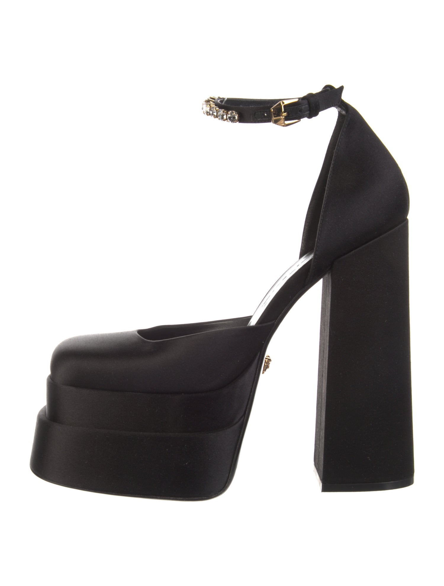 Versace Satin Crystal Embellishments D'Orsay Pumps