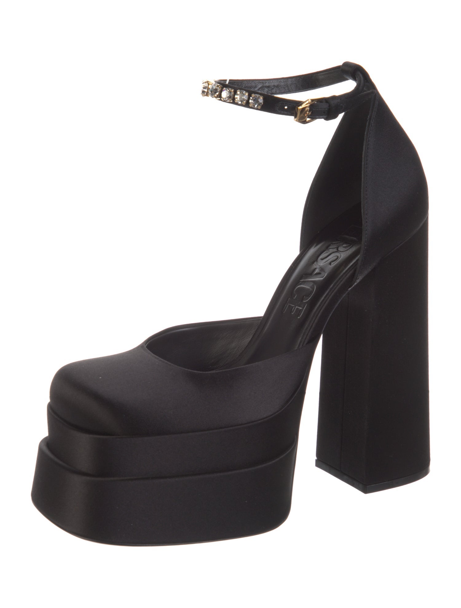 Versace Satin Crystal Embellishments D'Orsay Pumps