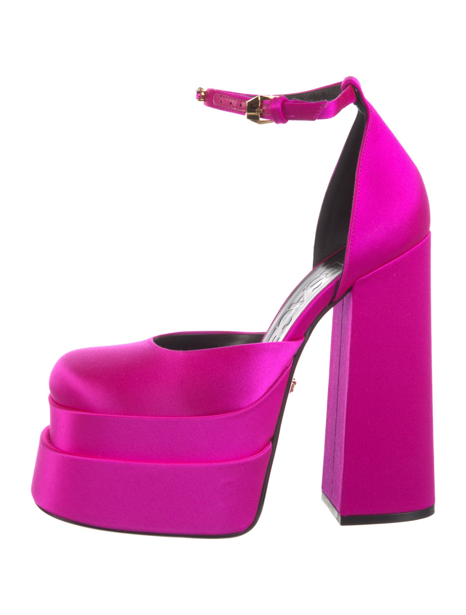 Versace Satin Crystal Embellishments D'Orsay Pumps