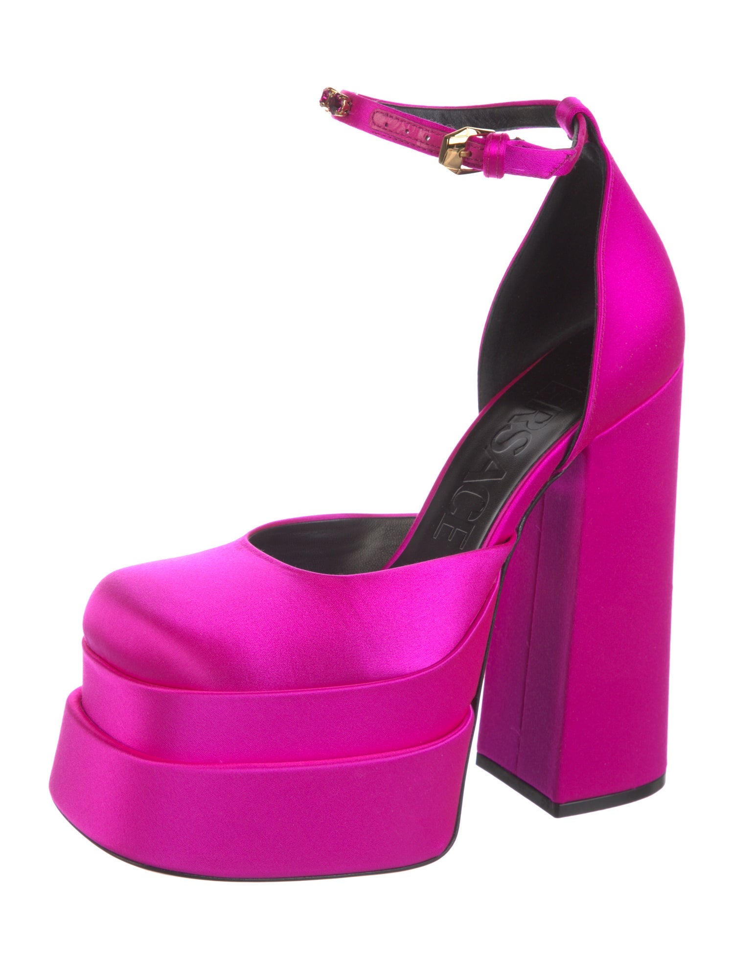 Versace Satin Crystal Embellishments D'Orsay Pumps