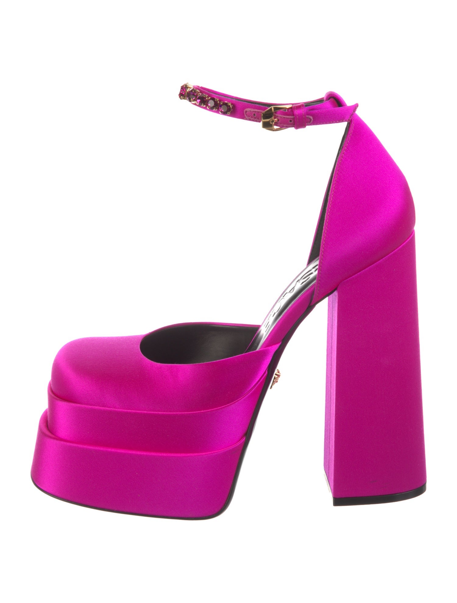 Versace Satin Crystal Embellishments D'Orsay Pumps