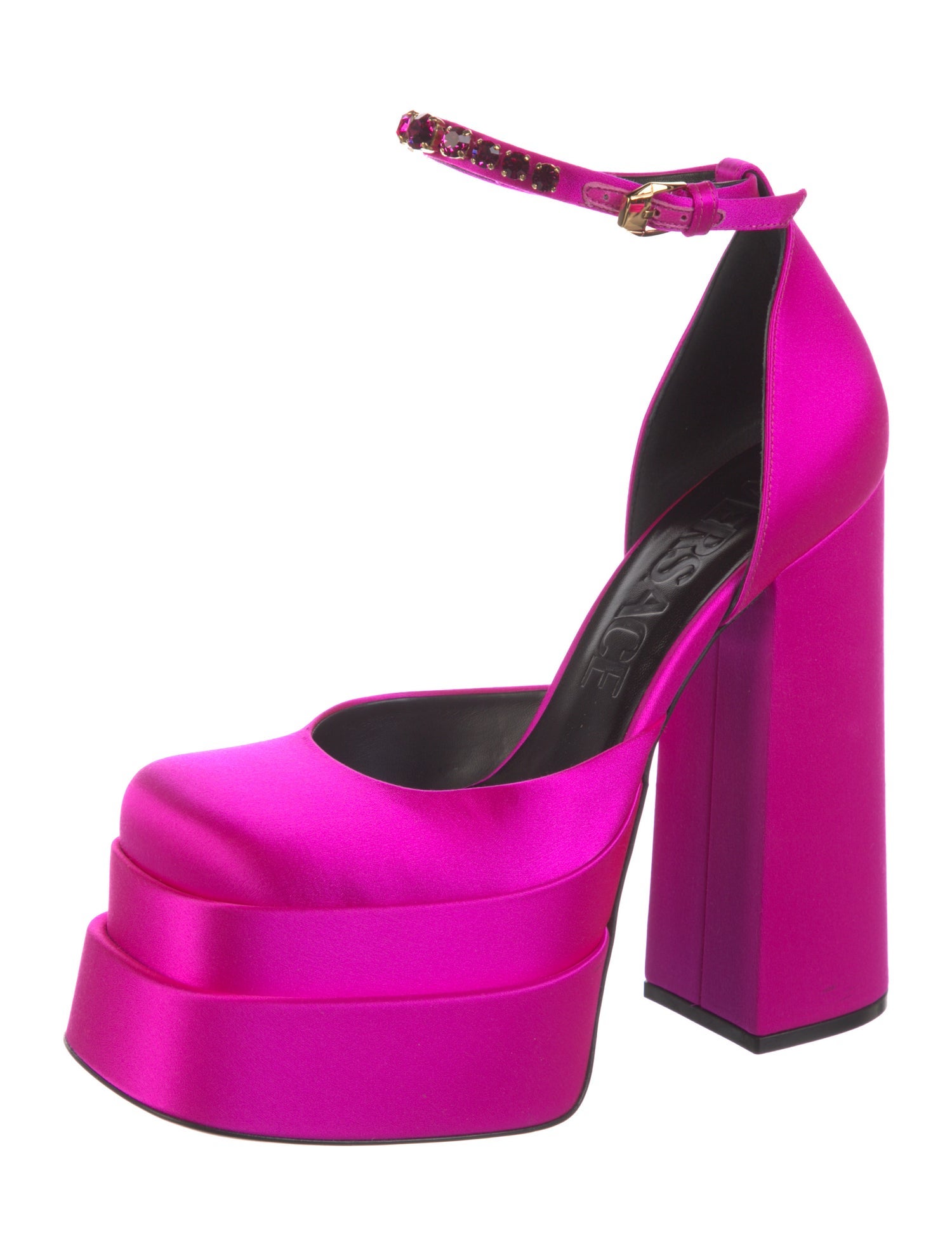 Versace Satin Crystal Embellishments D'Orsay Pumps