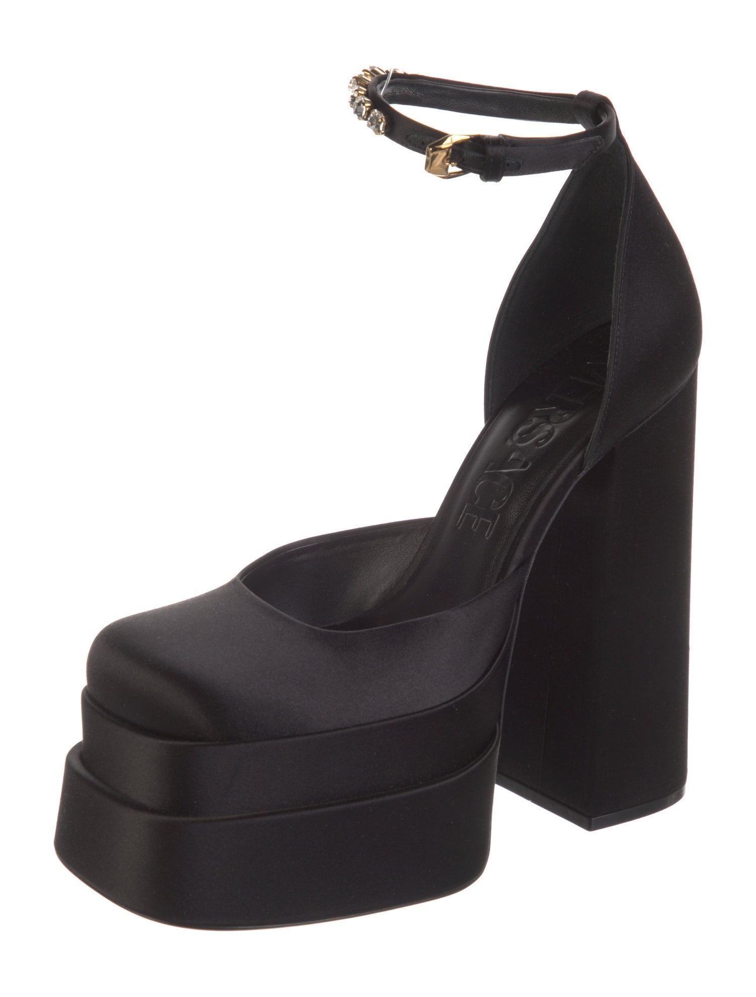 Versace Satin Crystal Embellishments D'Orsay Pumps