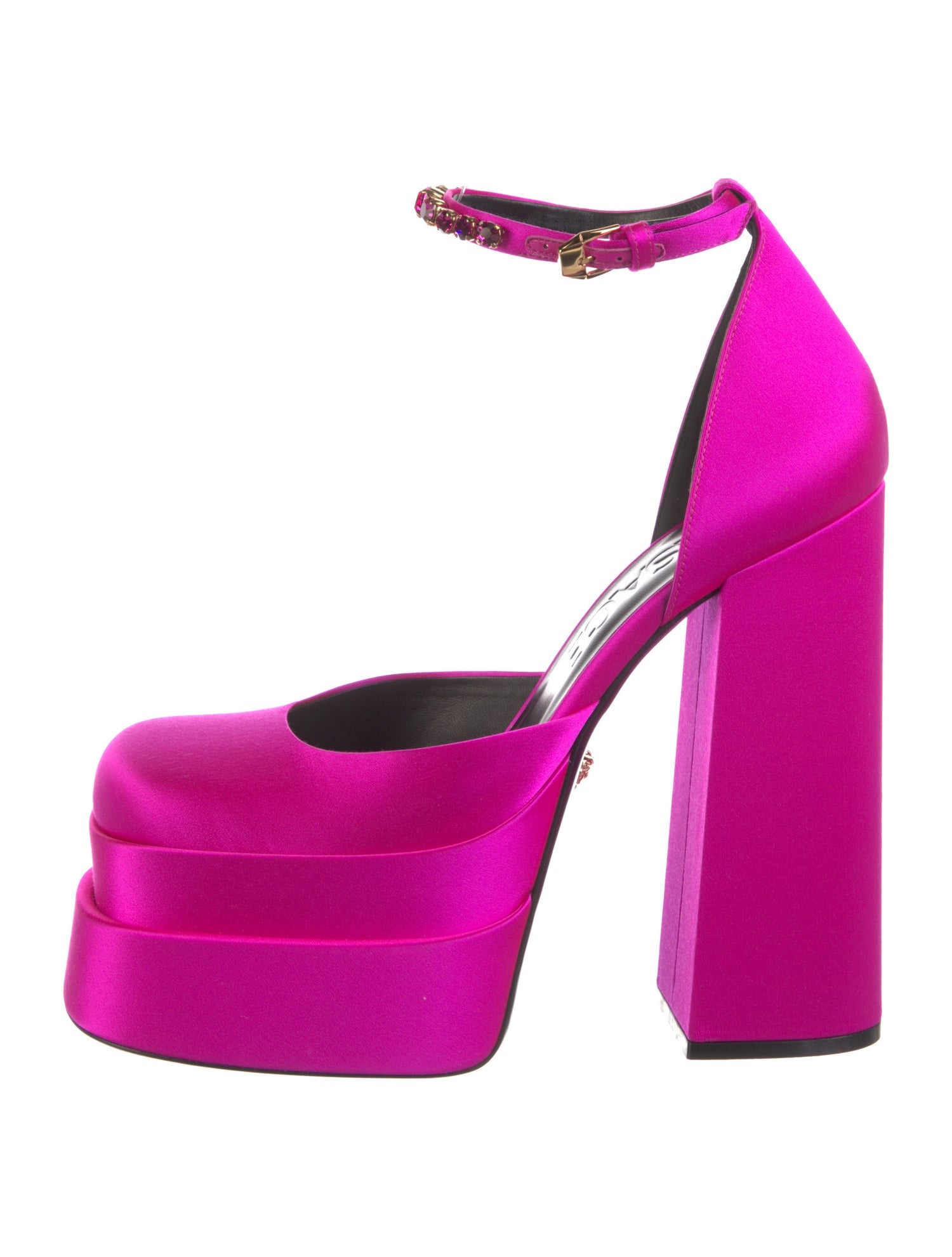 Versace Satin Crystal Embellishments D'Orsay Pumps