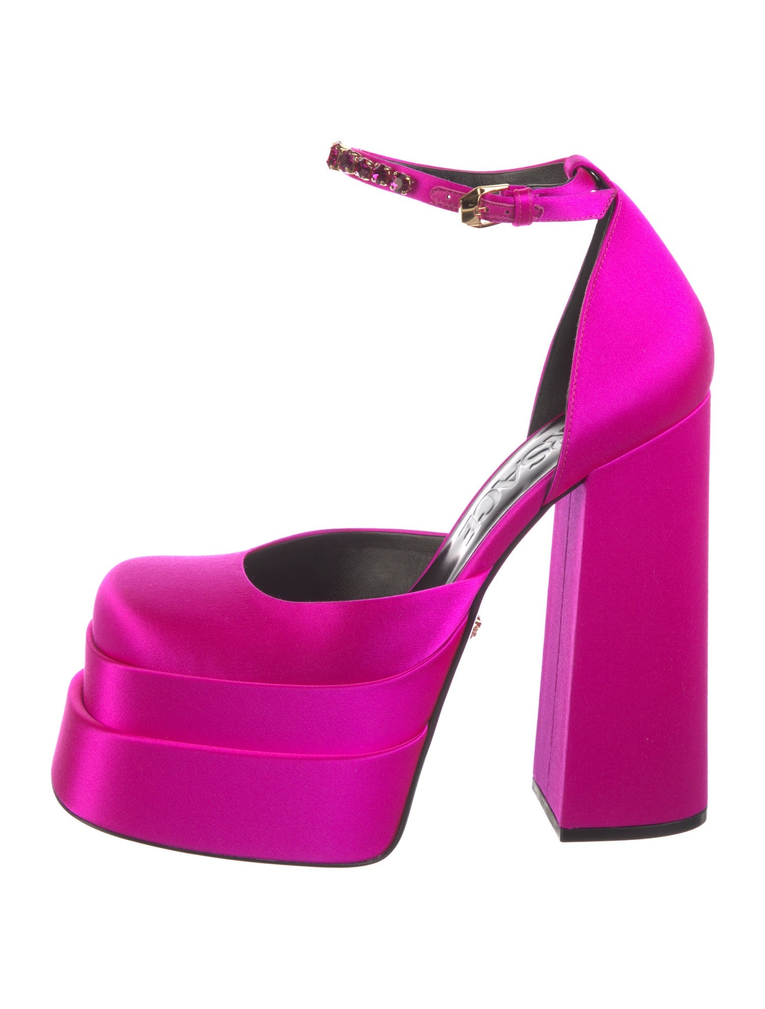 Versace Satin Crystal Embellishments D'Orsay Pumps