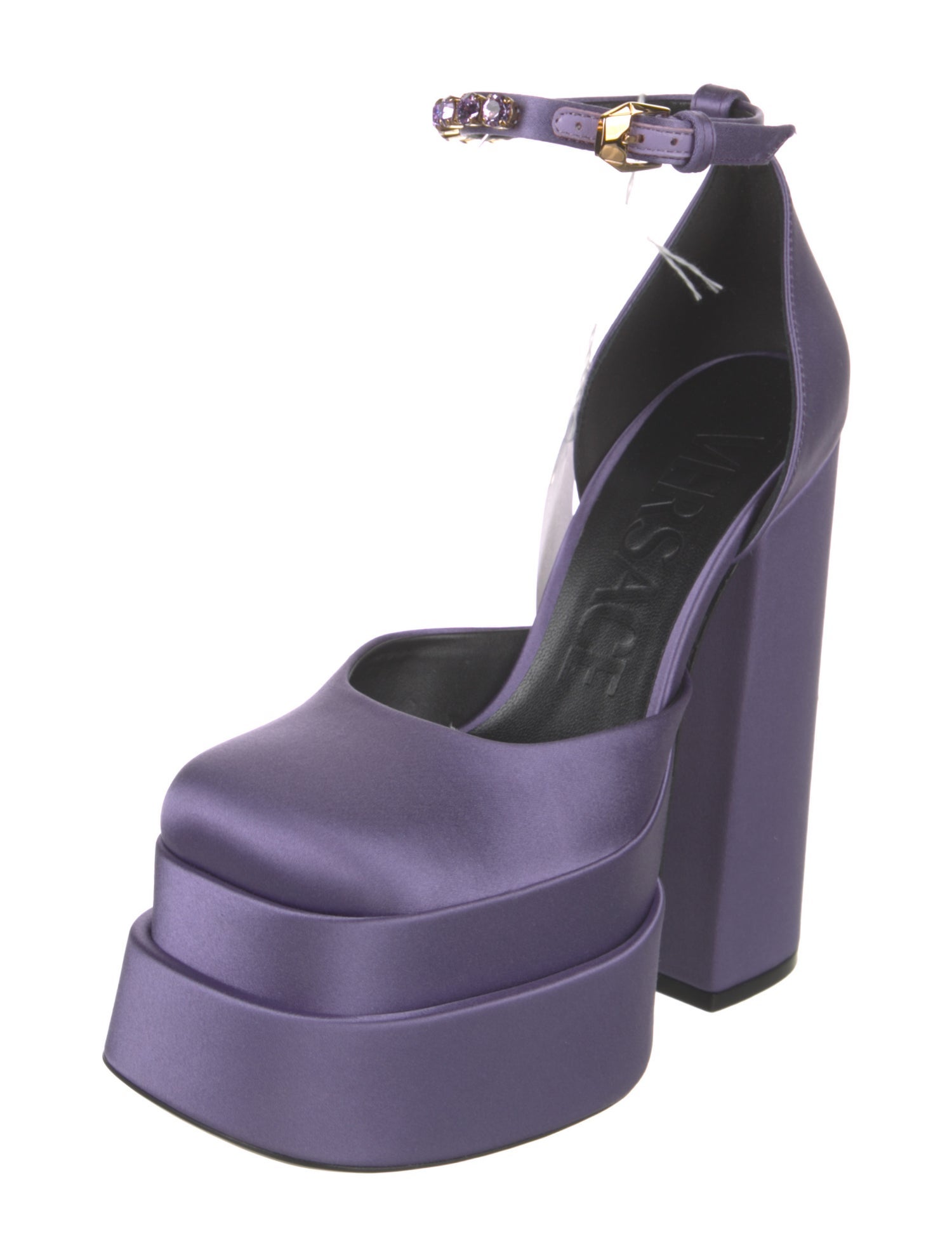 Versace Satin Crystal Embellishments D'Orsay Pumps