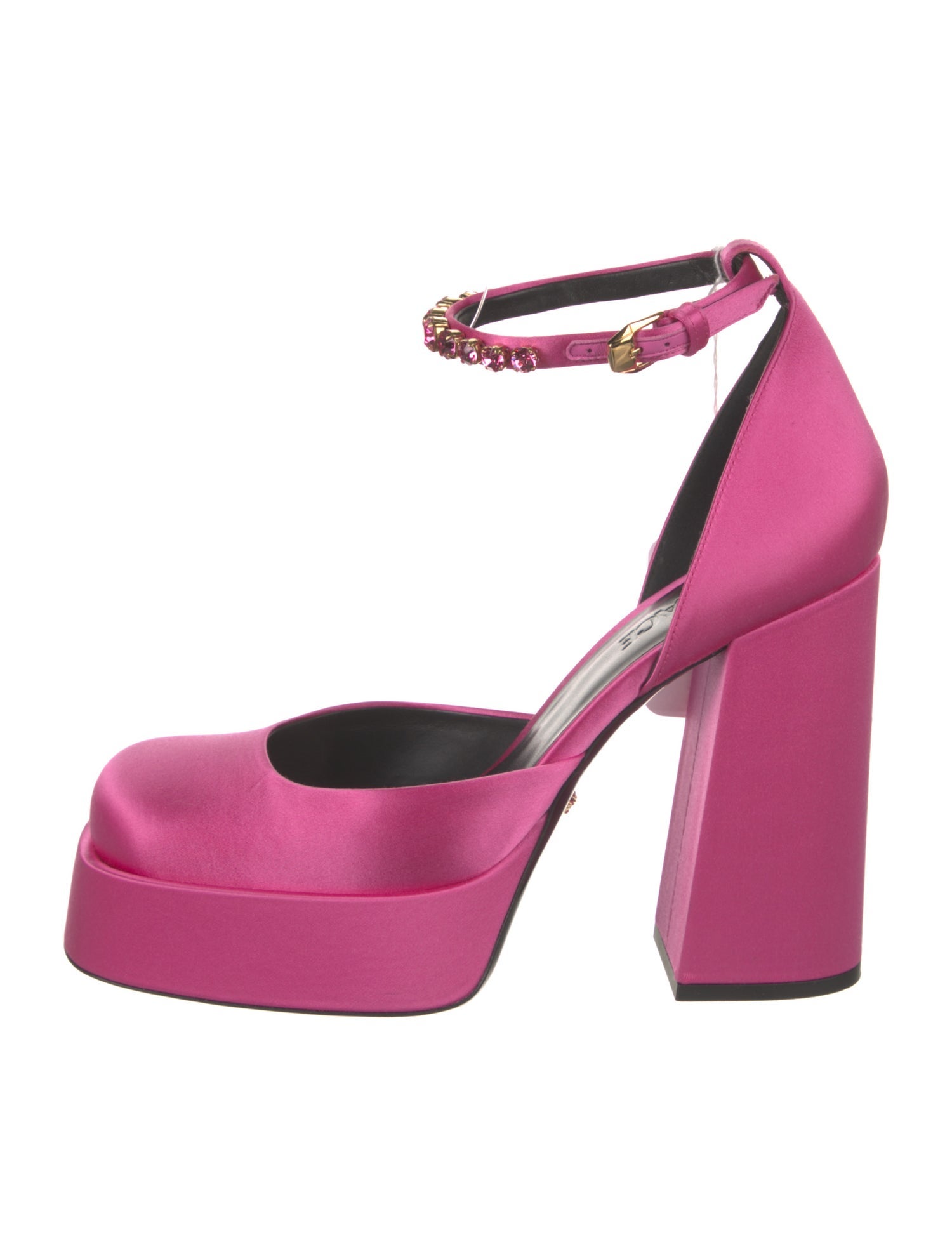 Versace Satin Crystal Embellishments D'Orsay Pumps