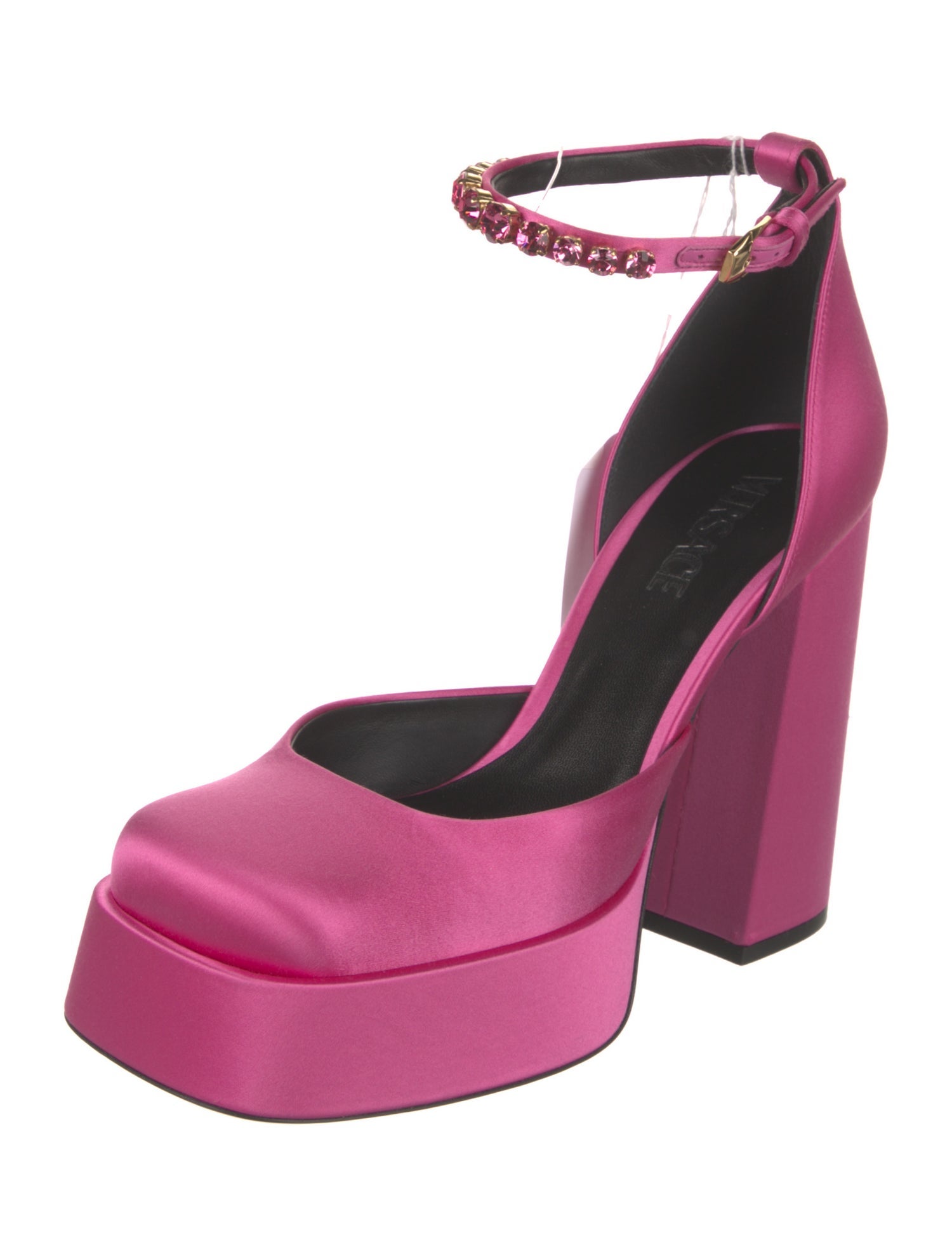 Versace Satin Crystal Embellishments D'Orsay Pumps