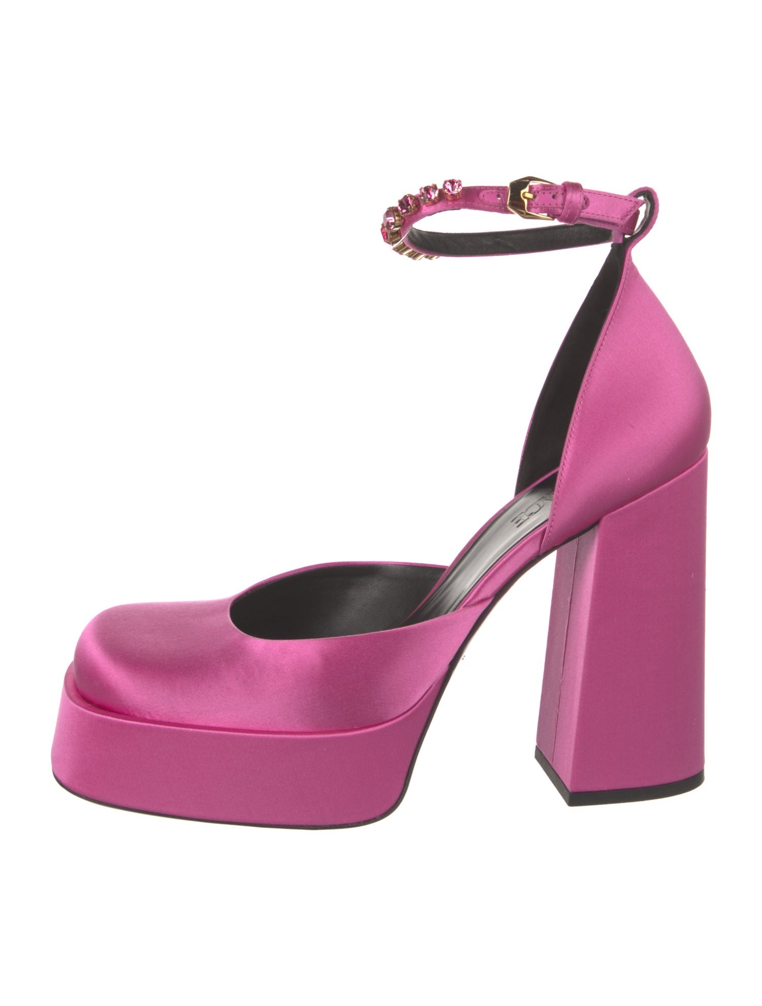 Versace Satin Crystal Embellishments D'Orsay Pumps