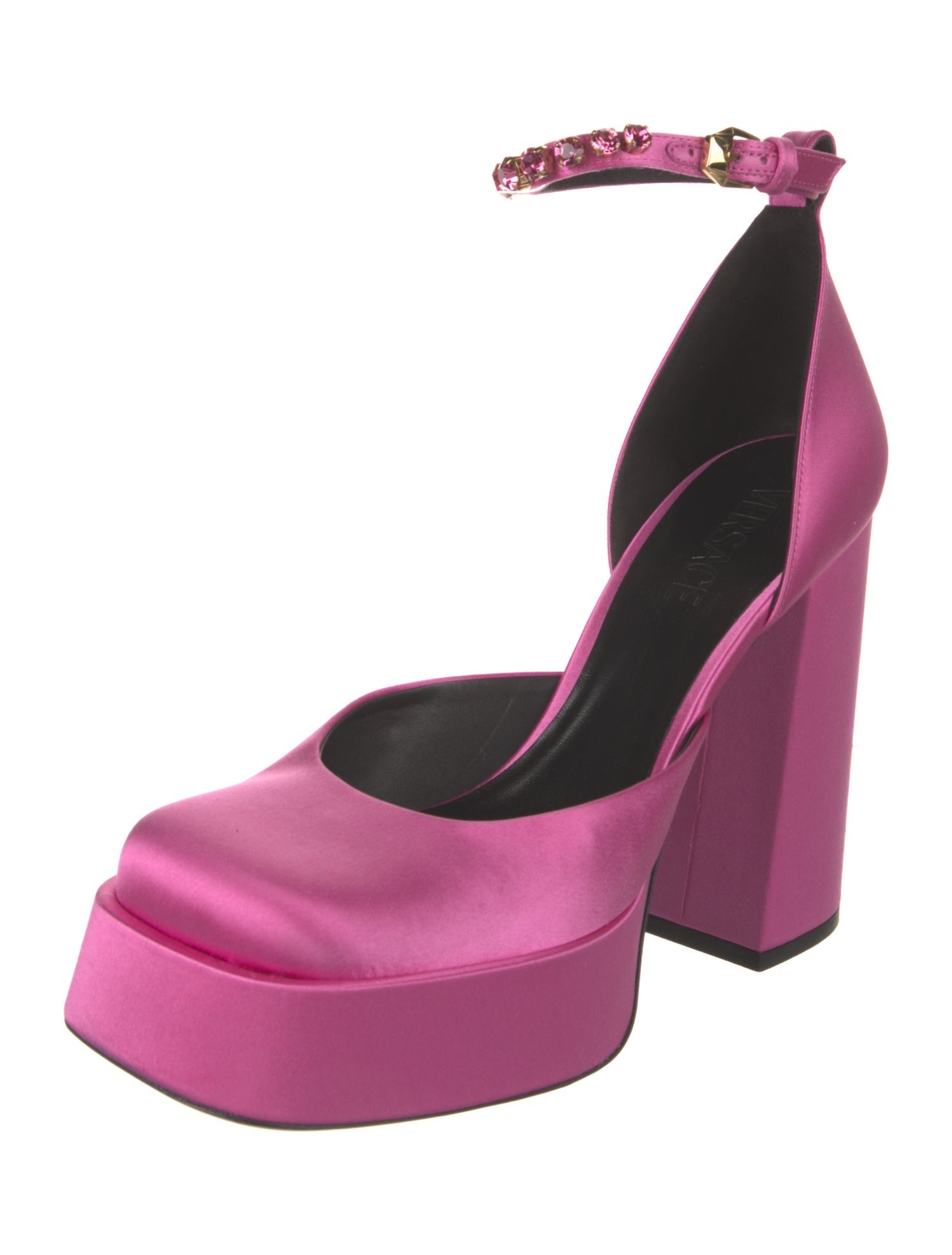 Versace Satin Crystal Embellishments D'Orsay Pumps