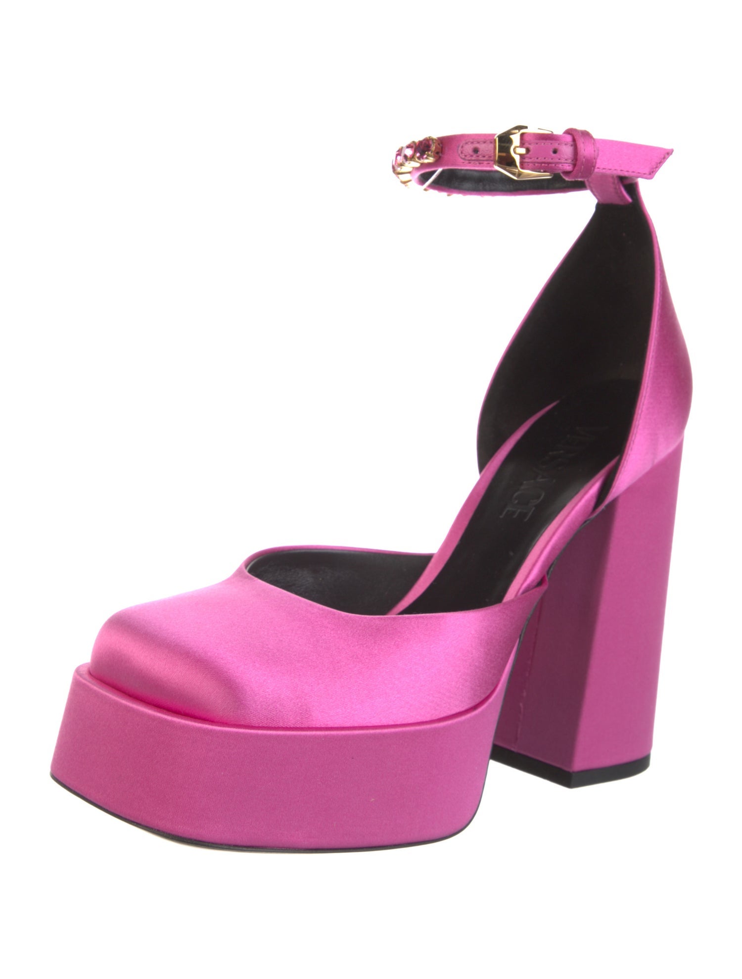 Versace Satin Crystal Embellishments D'Orsay Pumps