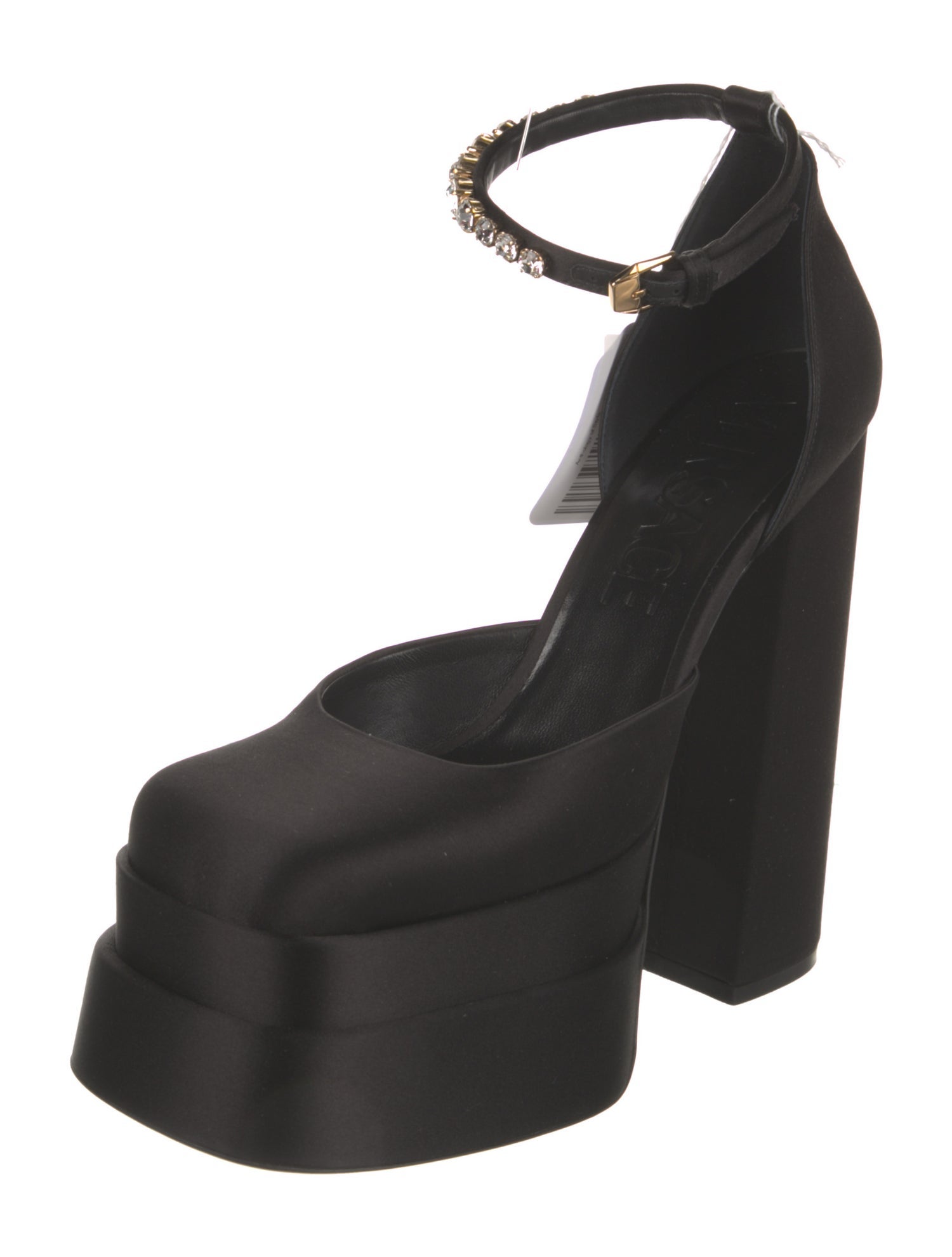 Versace Satin Crystal Embellishments D'Orsay Pumps