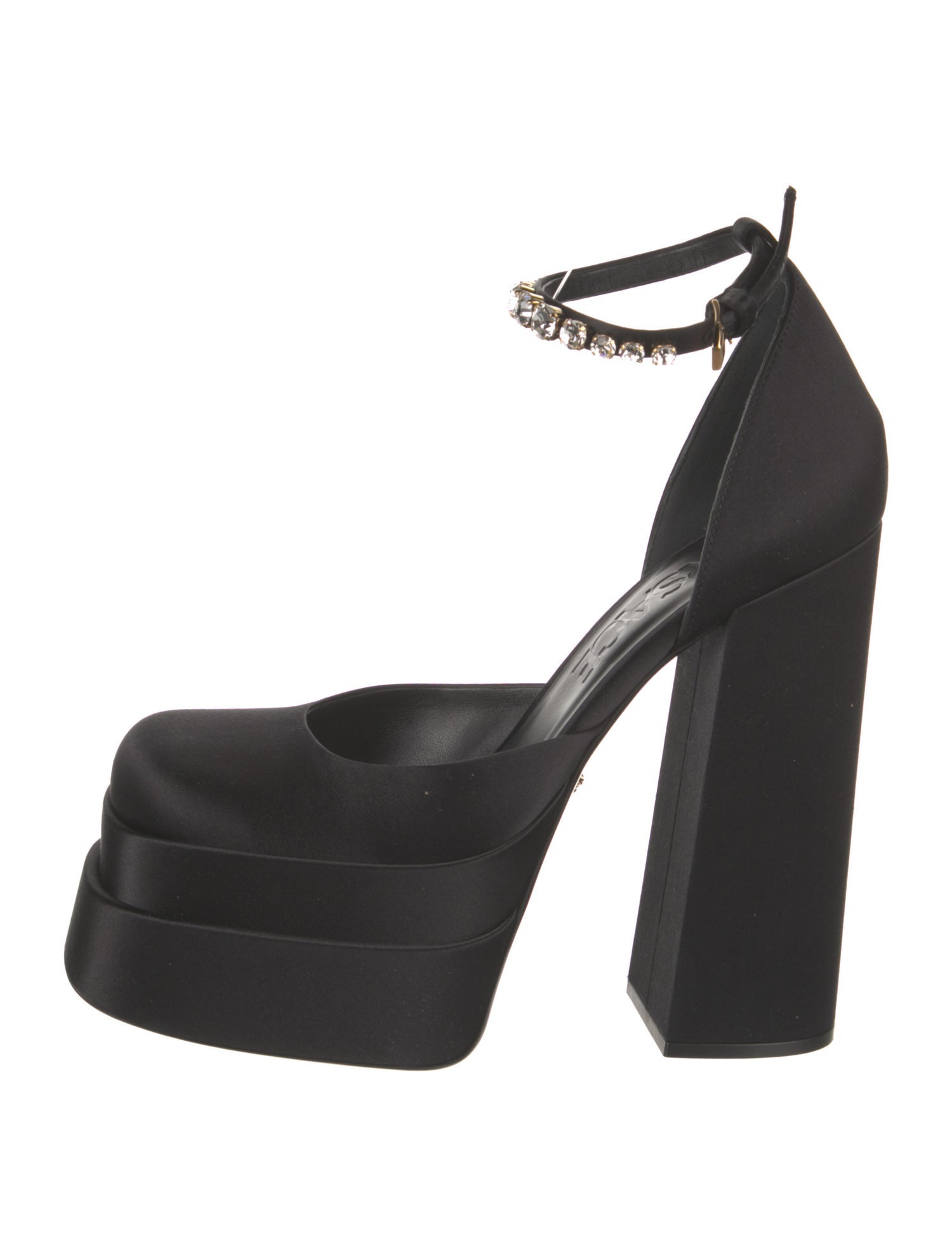 Versace Satin Crystal Embellishments D'Orsay Pumps